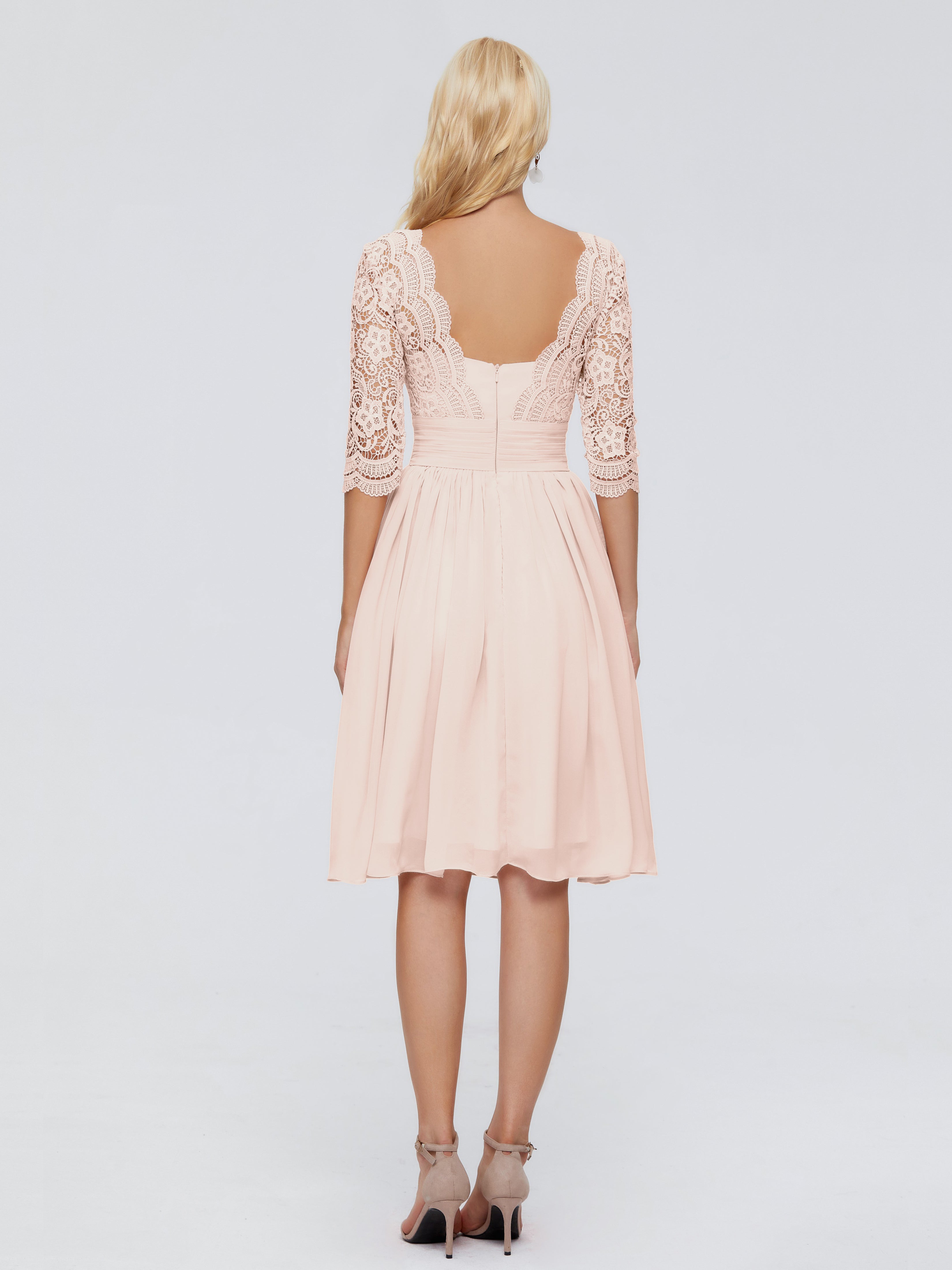 Robe Demoiselle D Honneur Rose Perle Longueur Genou Dentelle Robes Demoiselle D'Honneur