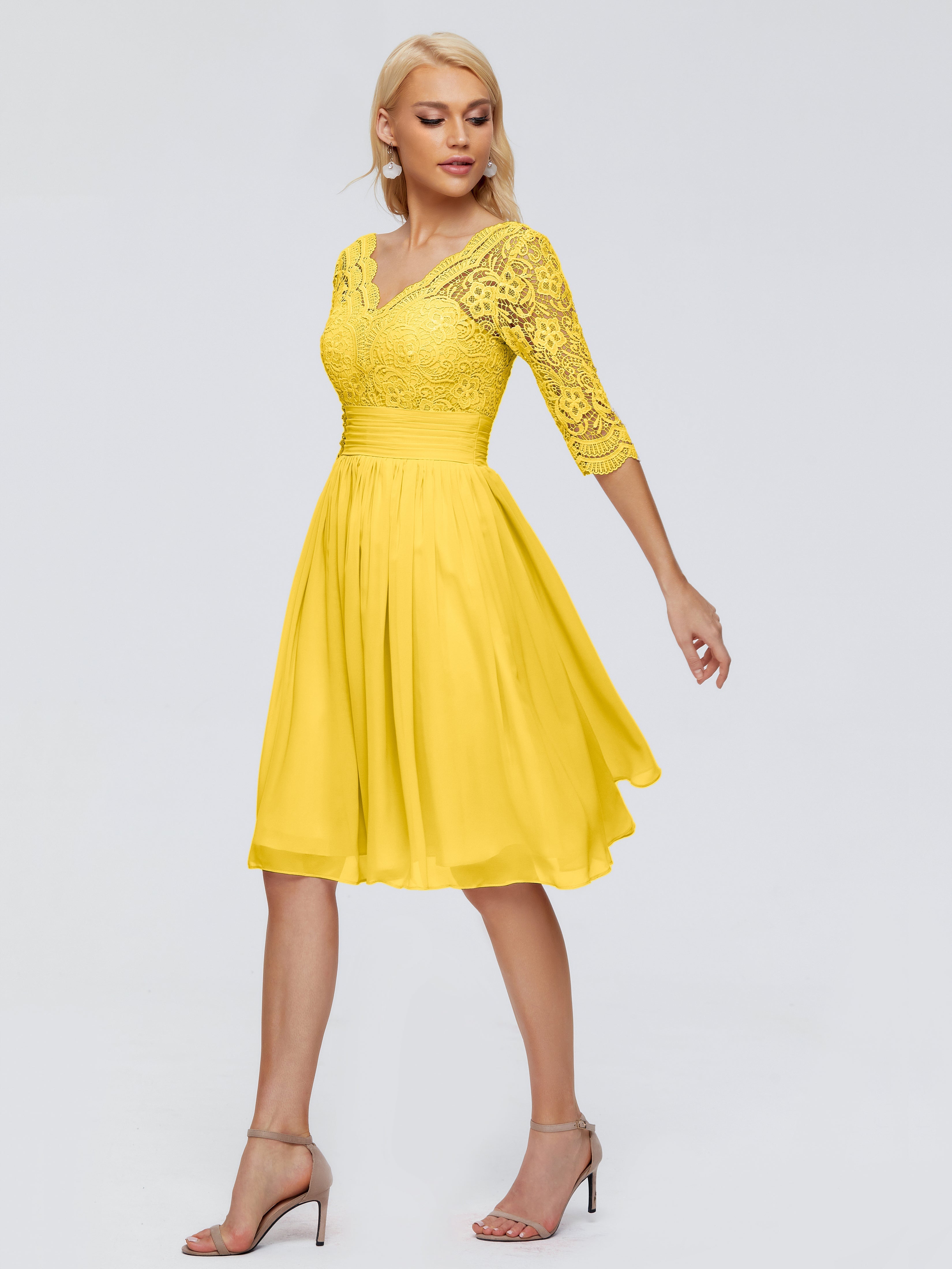 Robe De Demoiselle D'Honneur Souci Longueur Genou Dentelle Robes Demoiselle D'Honneur