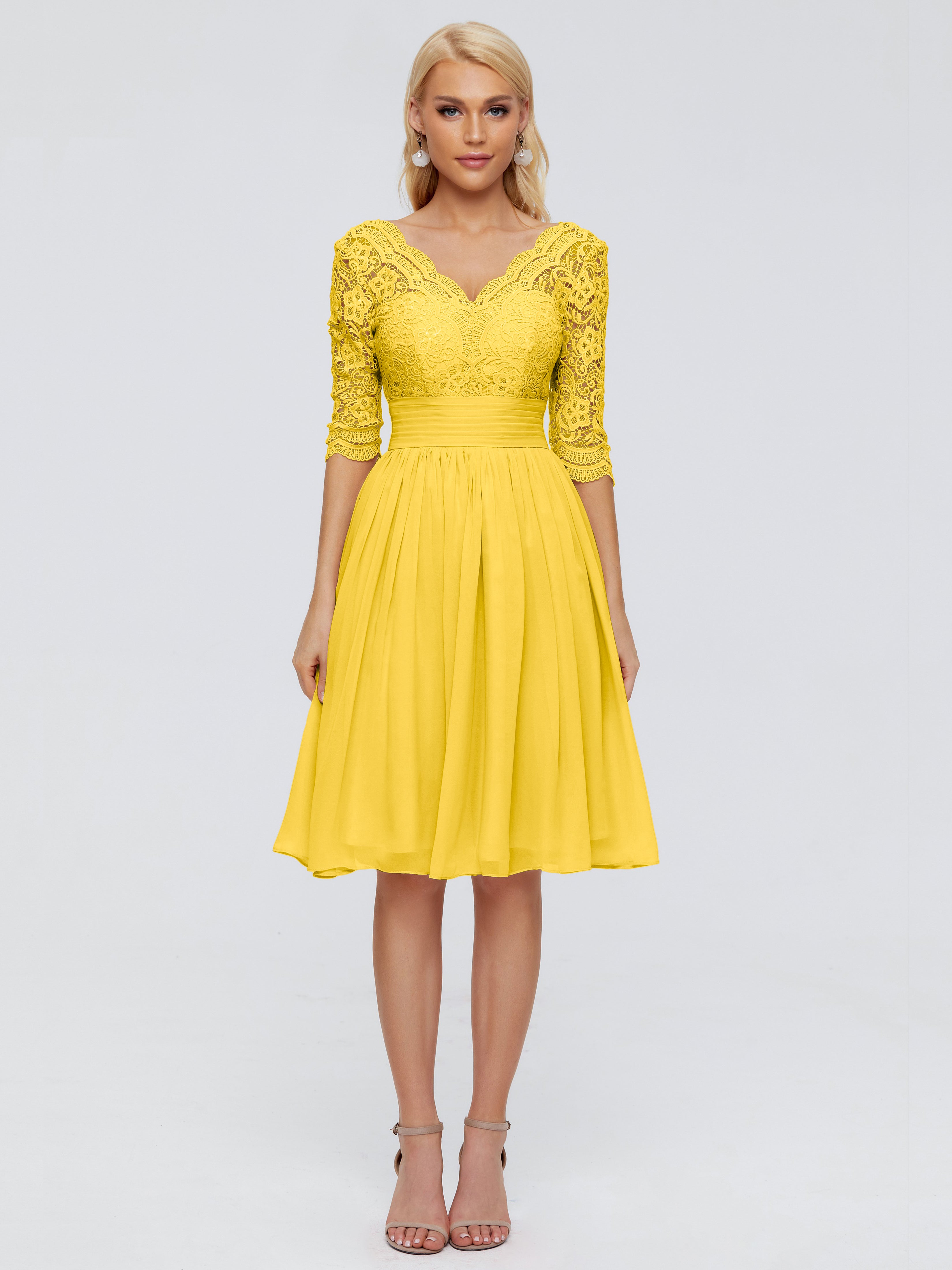 Robe De Demoiselle D'Honneur Souci Longueur Genou Dentelle Robes Demoiselle D'Honneur