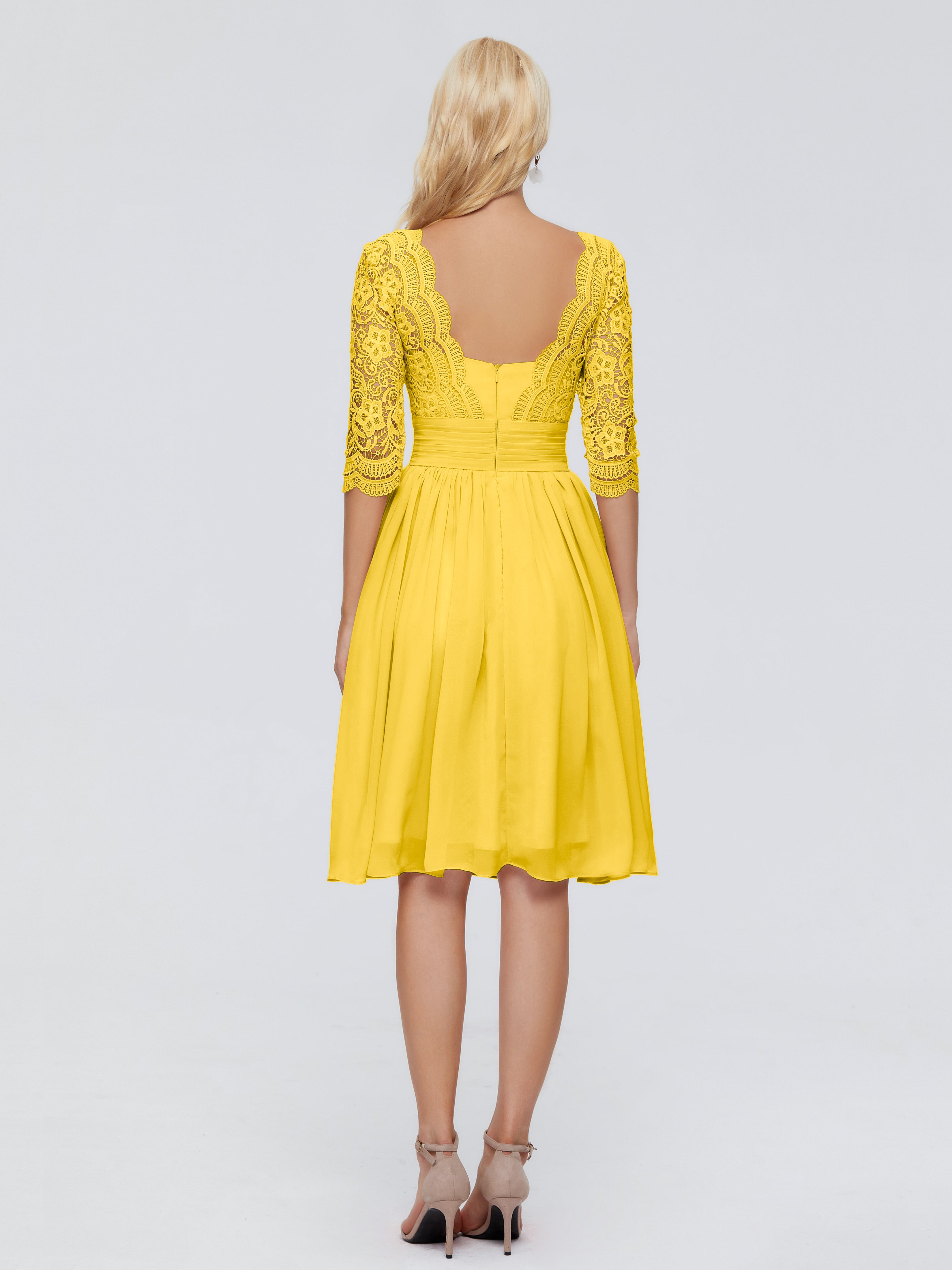 Robe De Demoiselle D'Honneur Souci Longueur Genou Dentelle Robes Demoiselle D'Honneur