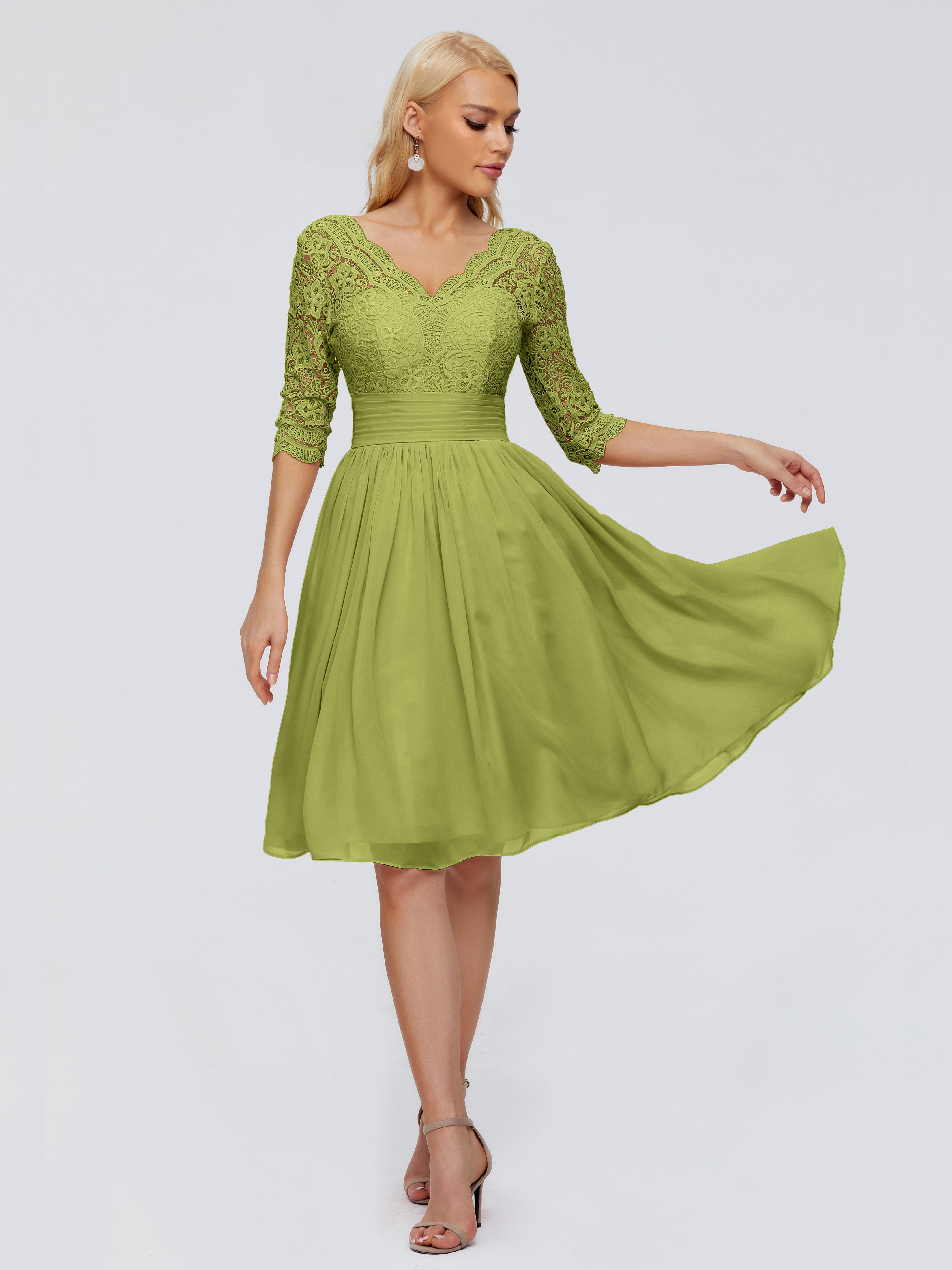 Robes De Demoiselle D'Honneur Trèfle Longueur Genou Dentelle Robes Demoiselle D'Honneur