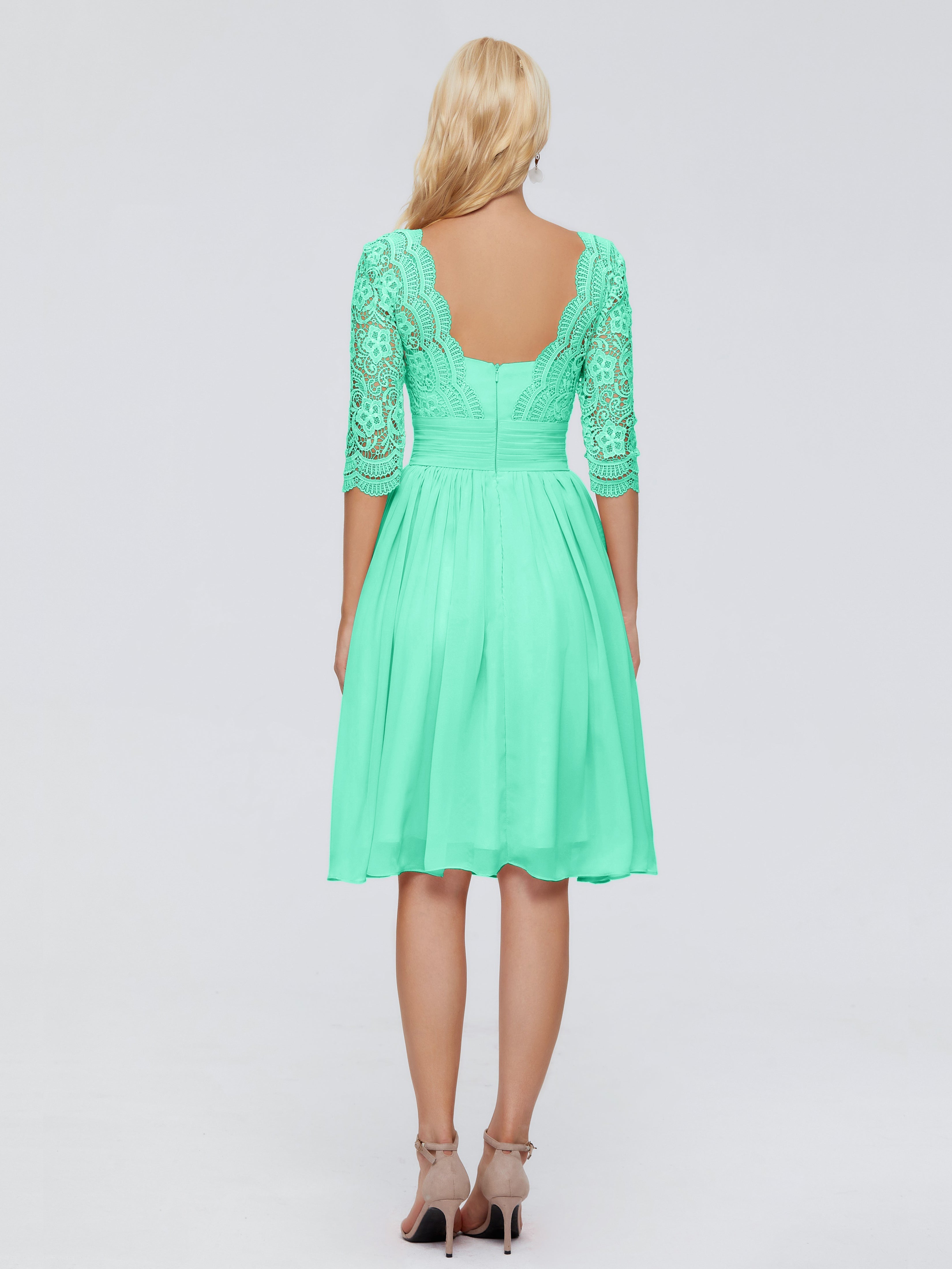 Robe Demoiselle D Honneur Turquoise Longueur Genou Dentelle Robes Demoiselle D'Honneur