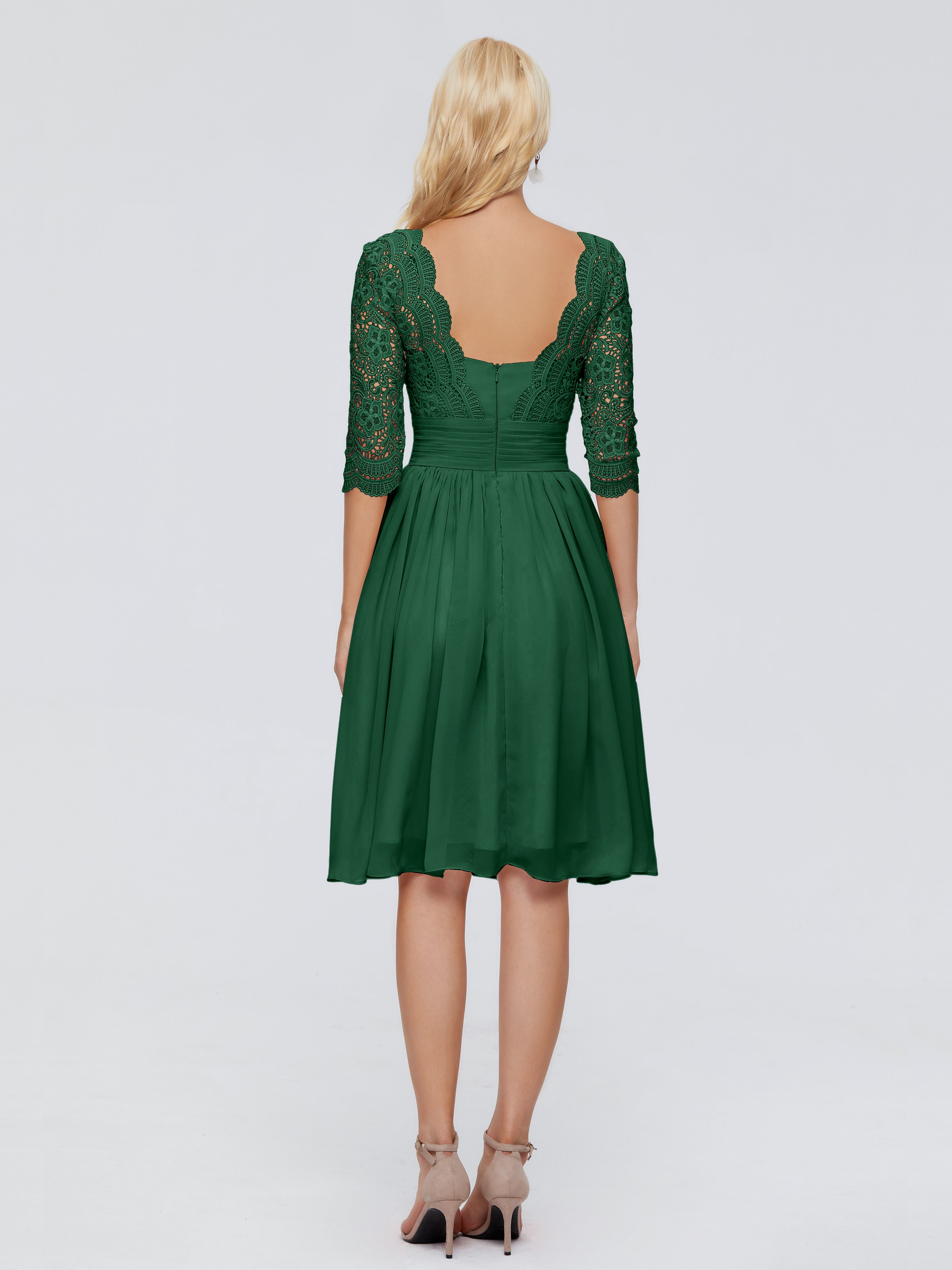 Robe Demoiselle D Honneur Vert Foncé Longueur Genou Dentelle Robes Demoiselle D'Honneur