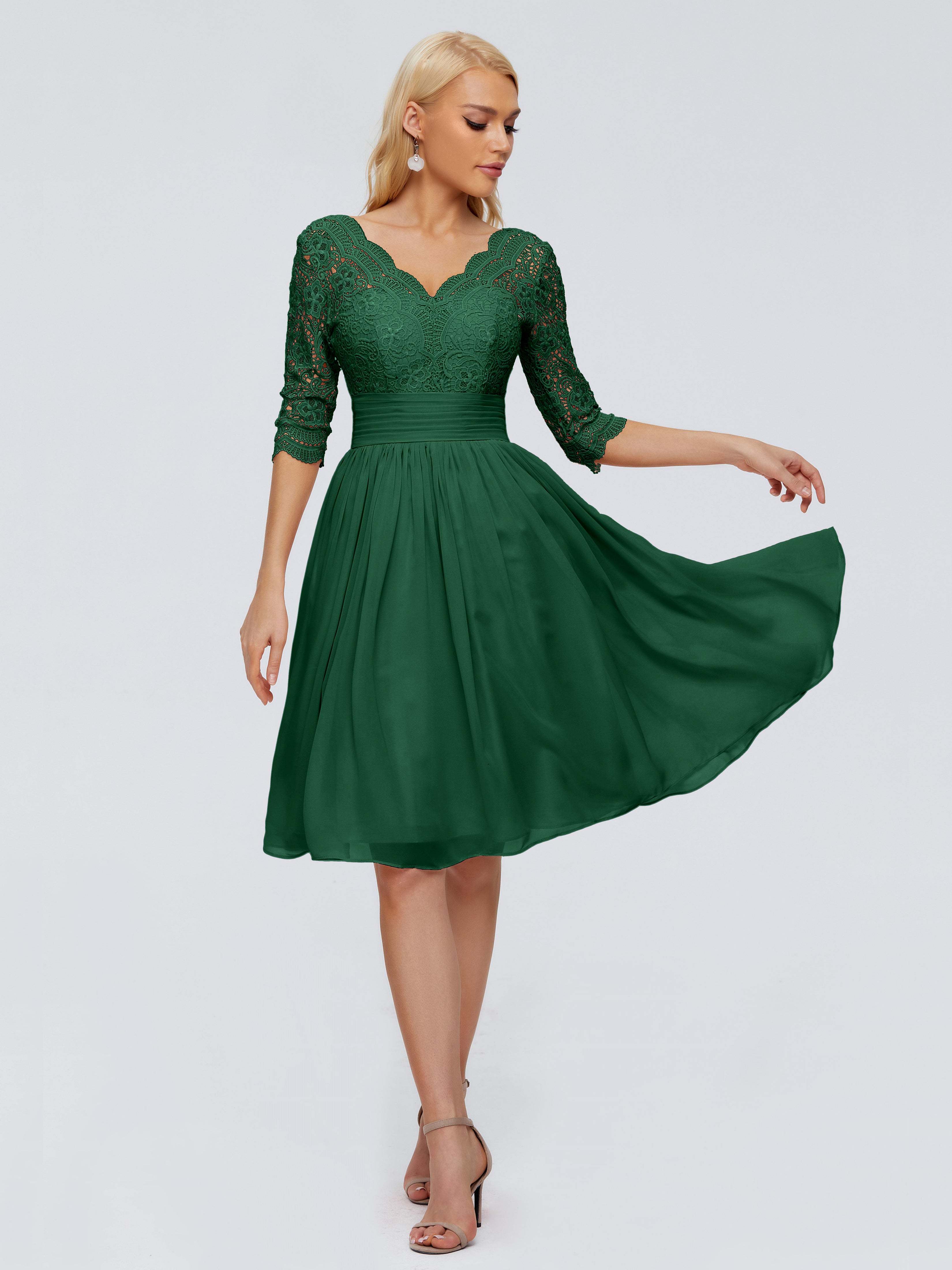 Robe Demoiselle D Honneur Vert Foncé Longueur Genou Dentelle Robes Demoiselle D'Honneur