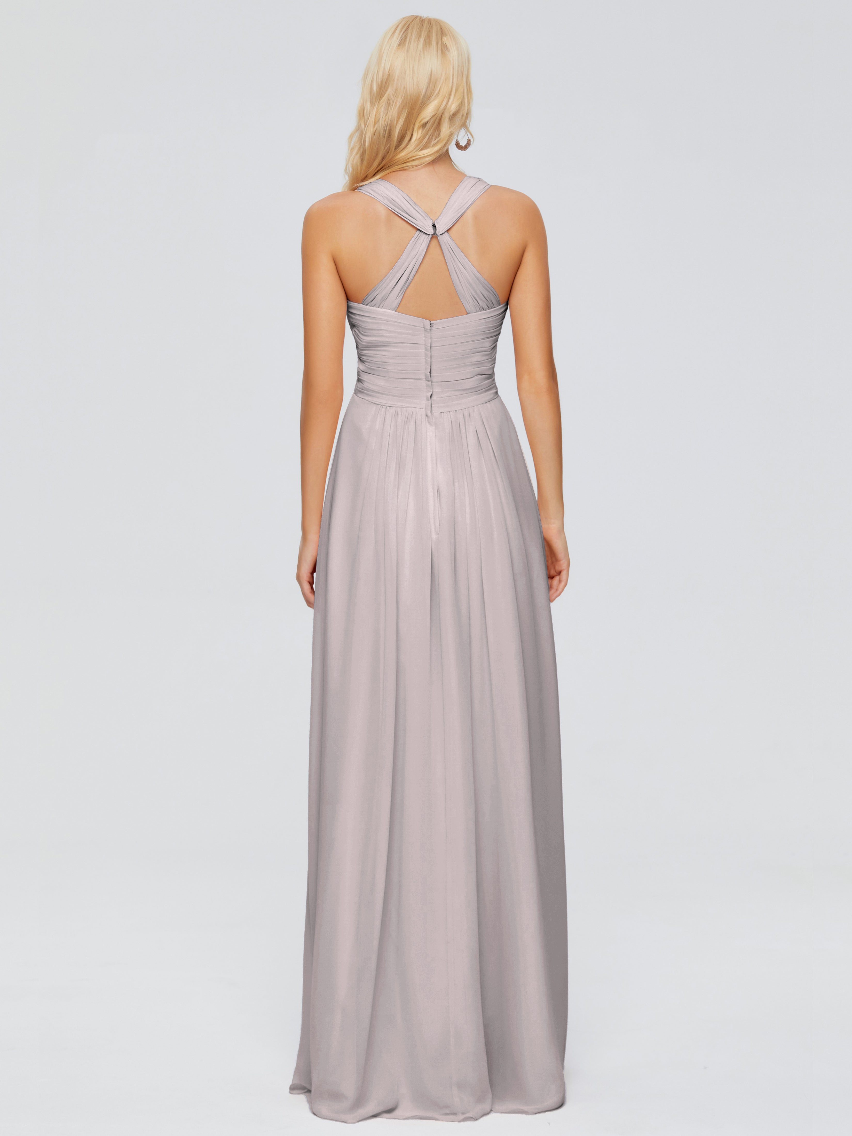 Robes De Demoiselle D'Honneur En Argent Trapèze Bretelles Croisées Mousseline Robes Demoiselle D'Honneur