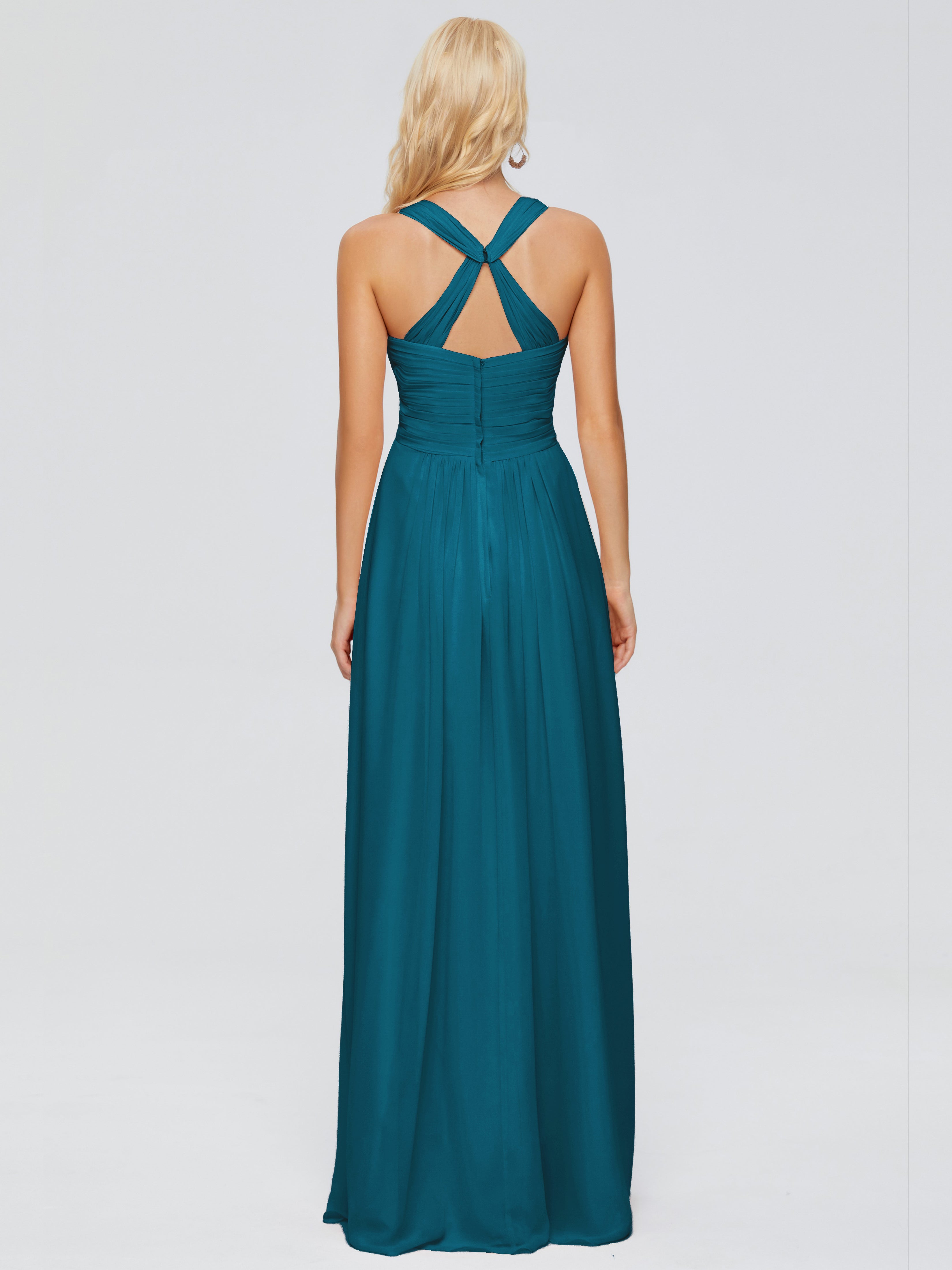 Robe De Demoiselle D'Honneur Bleu Encre Trapèze Bretelles Croisées Mousseline Robes Demoiselle D'Honneur