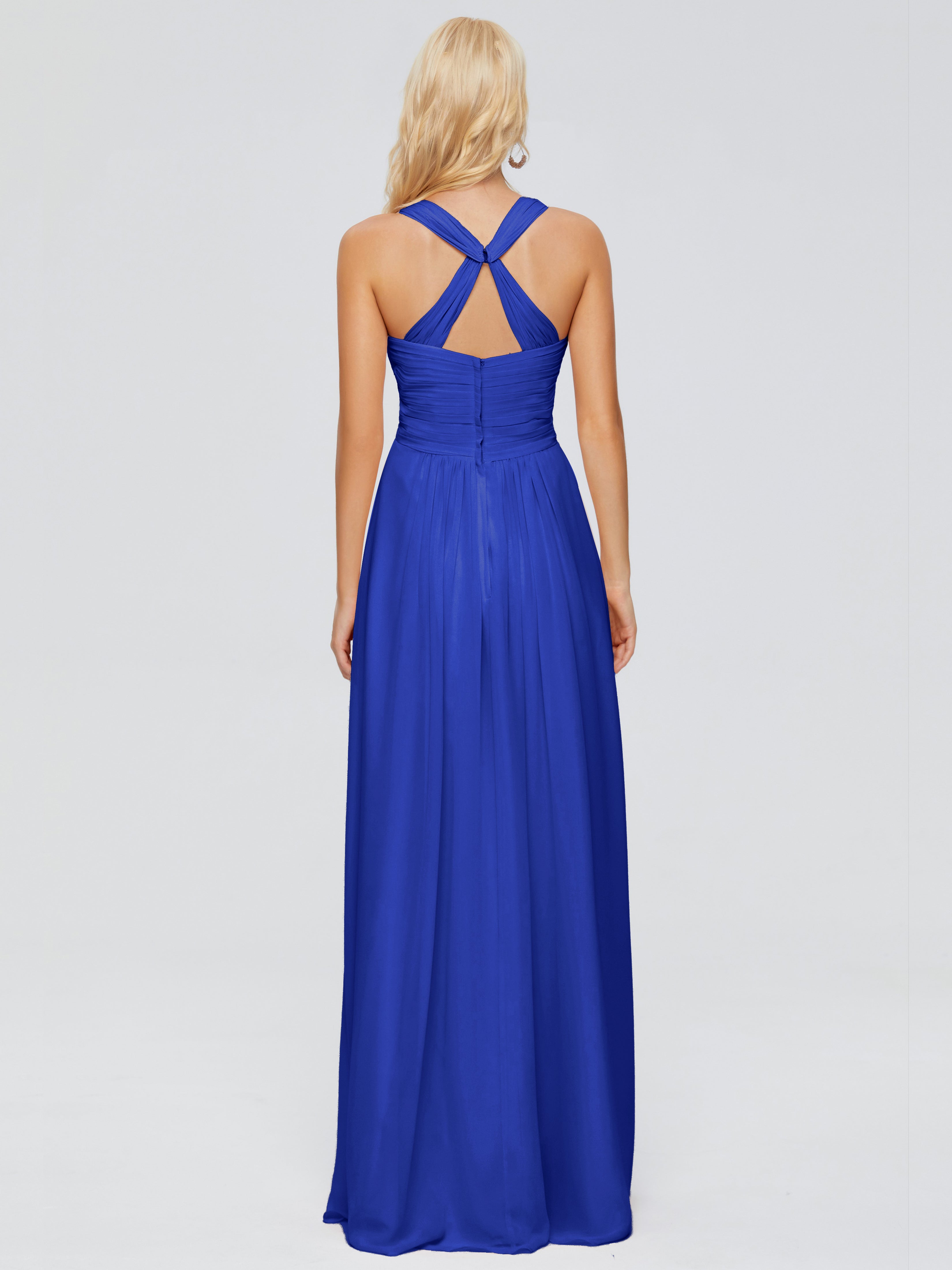 Robe Demoiselle D Honneur Bleue Roi Trapèze Bretelles Croisées Mousseline Robes Demoiselle D'Honneur