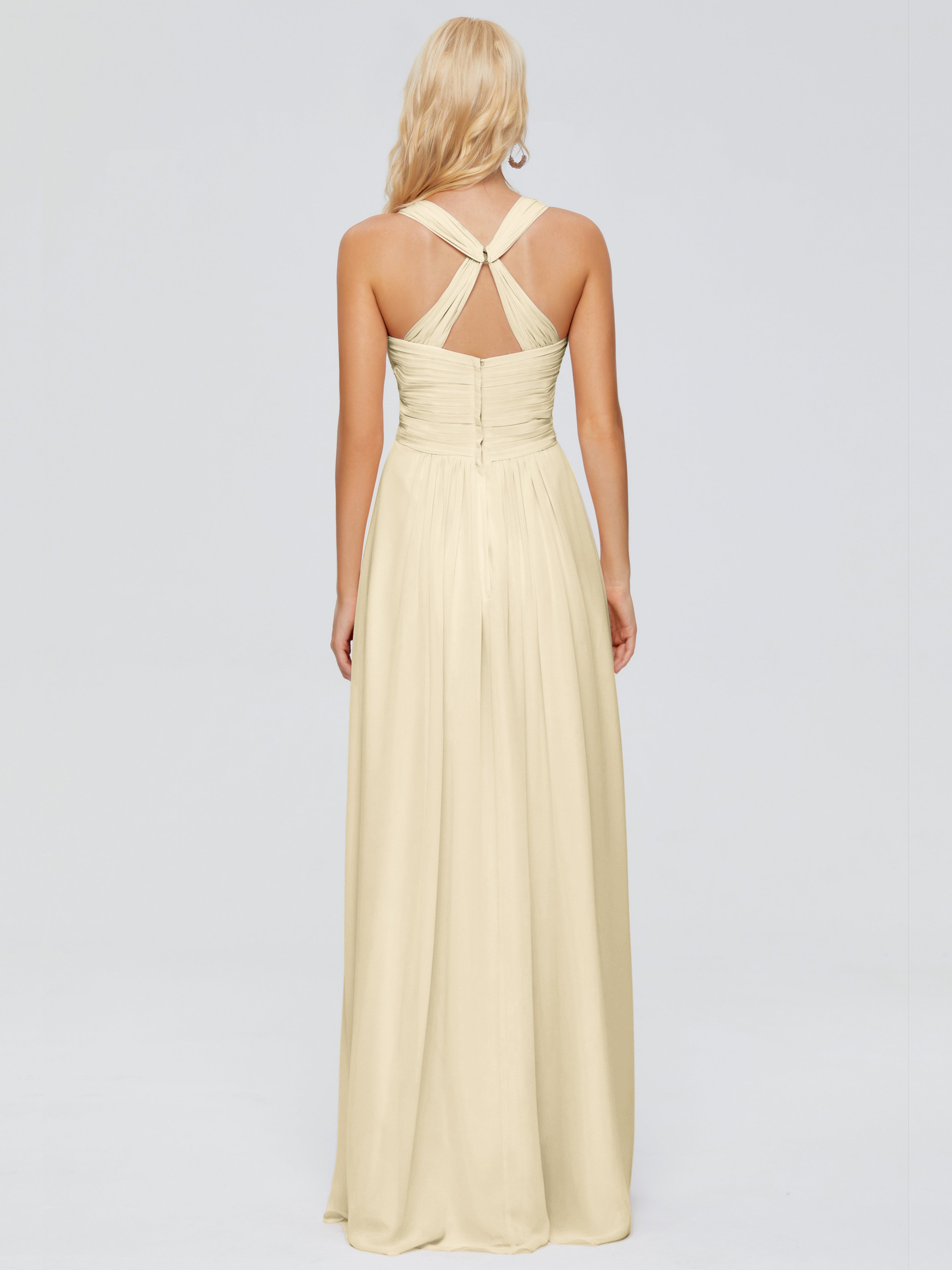 Robes Demoiselle D Honneur Champagne Trapèze Bretelles Croisées Mousseline Robes Demoiselle D'Honneur