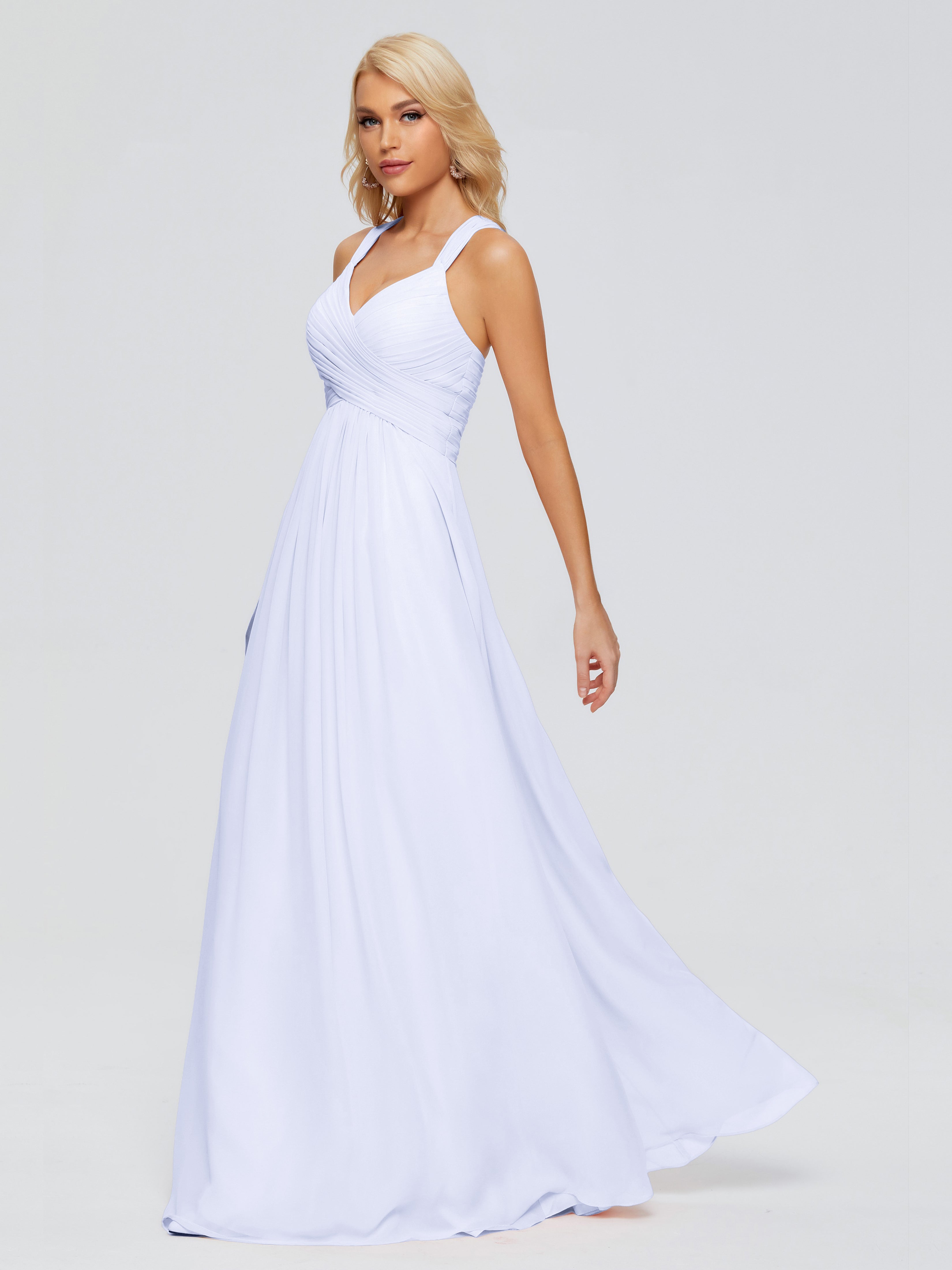 Robe Demoiselle D Honneur Couleur Lavande Trapèze Bretelles Croisées Mousseline Robes Demoiselle D'Honneur