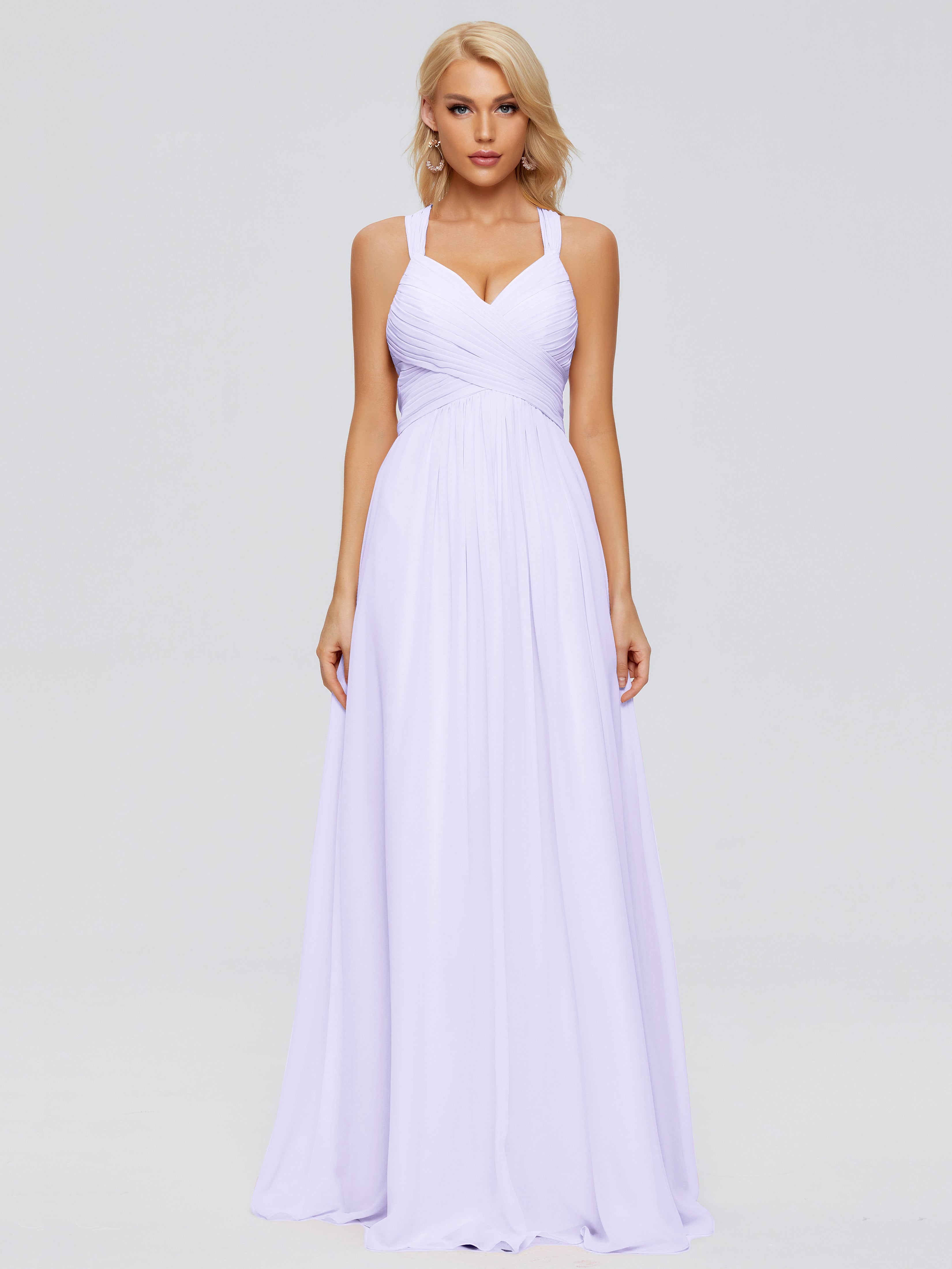 Robe Demoiselle Honneur Lilas Trapèze Bretelles Croisées Mousseline Robes Demoiselle D'Honneur