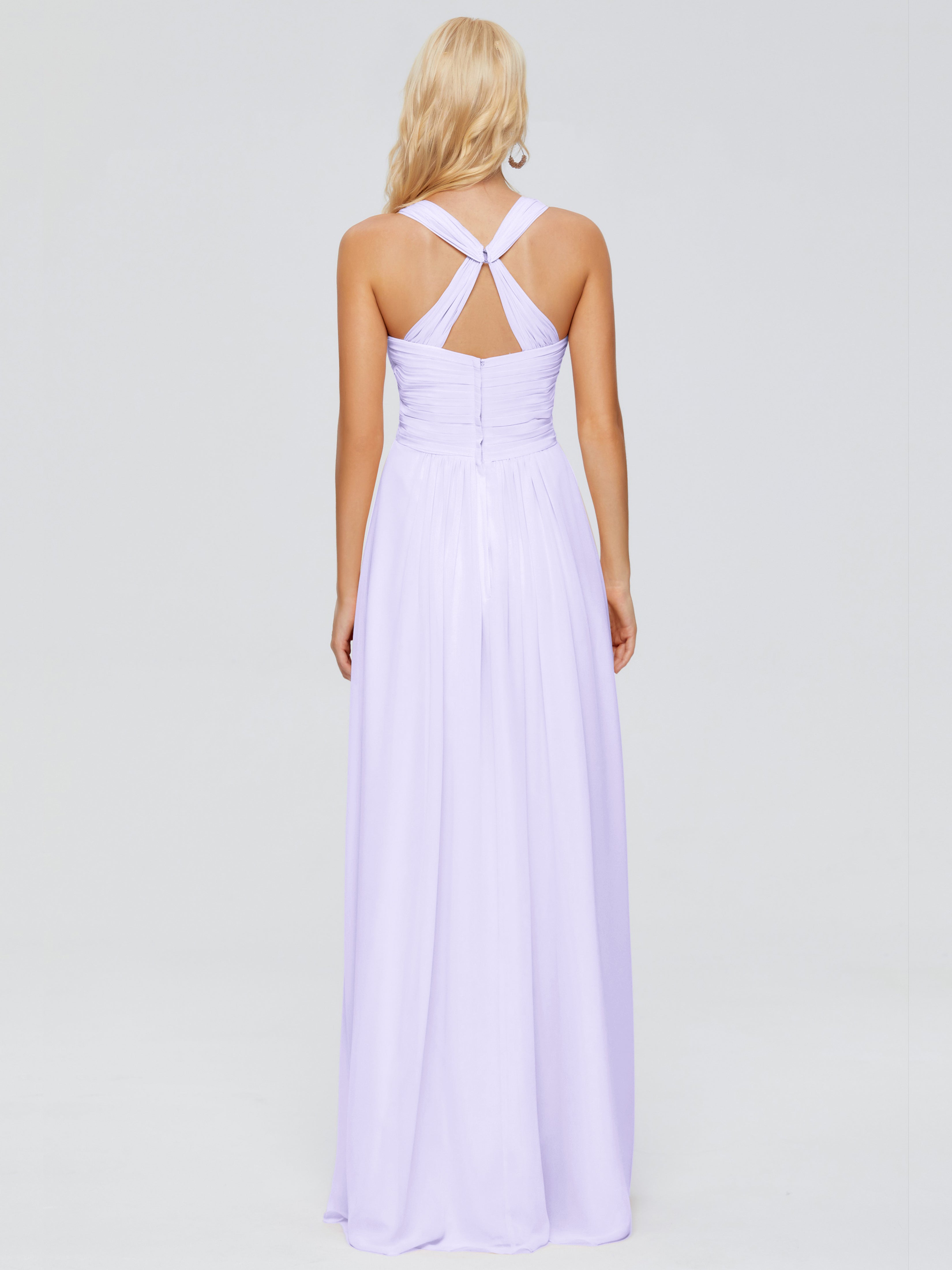 Robe Demoiselle Honneur Lilas Trapèze Bretelles Croisées Mousseline Robes Demoiselle D'Honneur