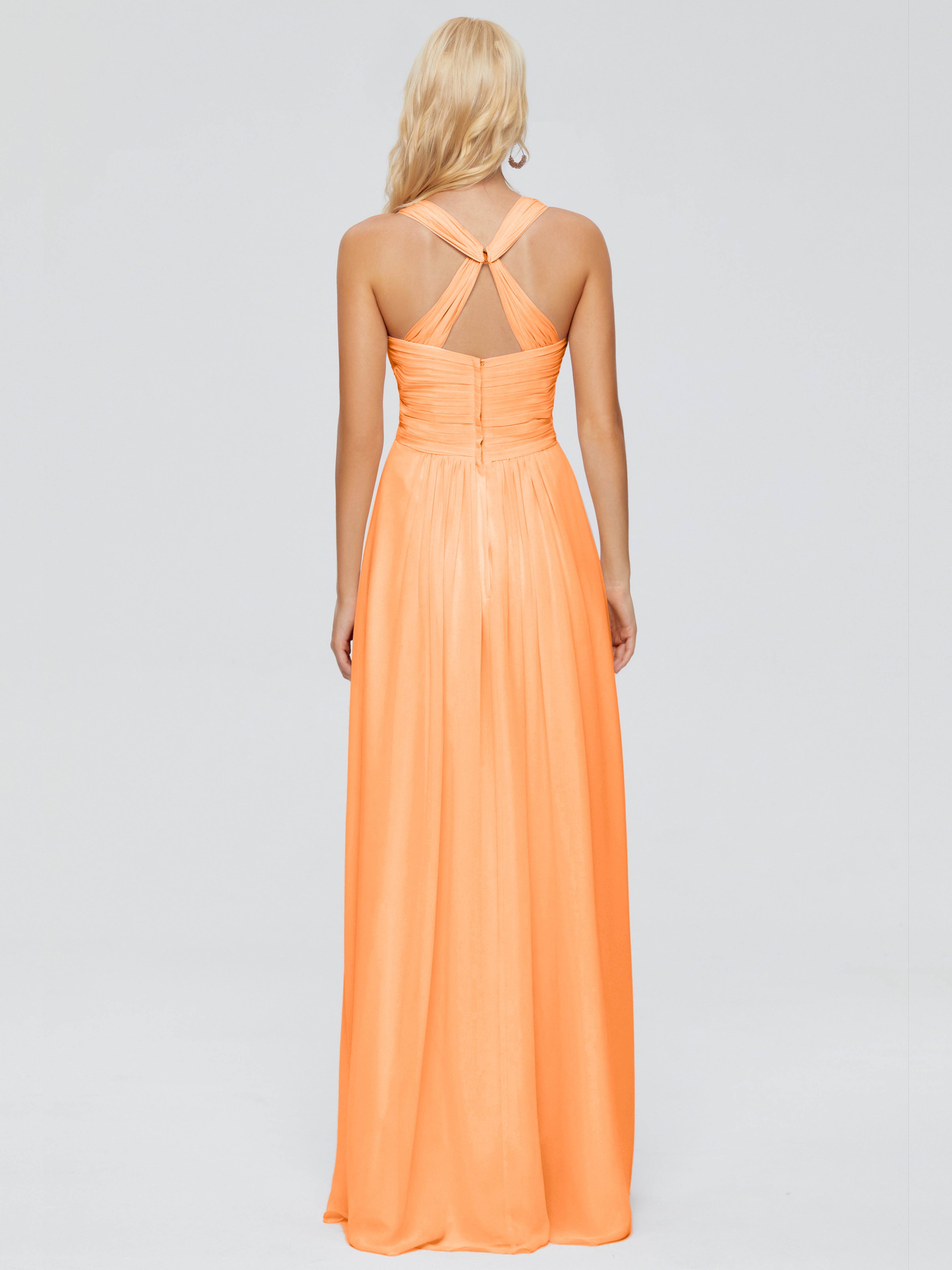 Robes De Demoiselle D'Honneur Orange Trapèze Bretelles Croisées Mousseline Robes Demoiselle D'Honneur