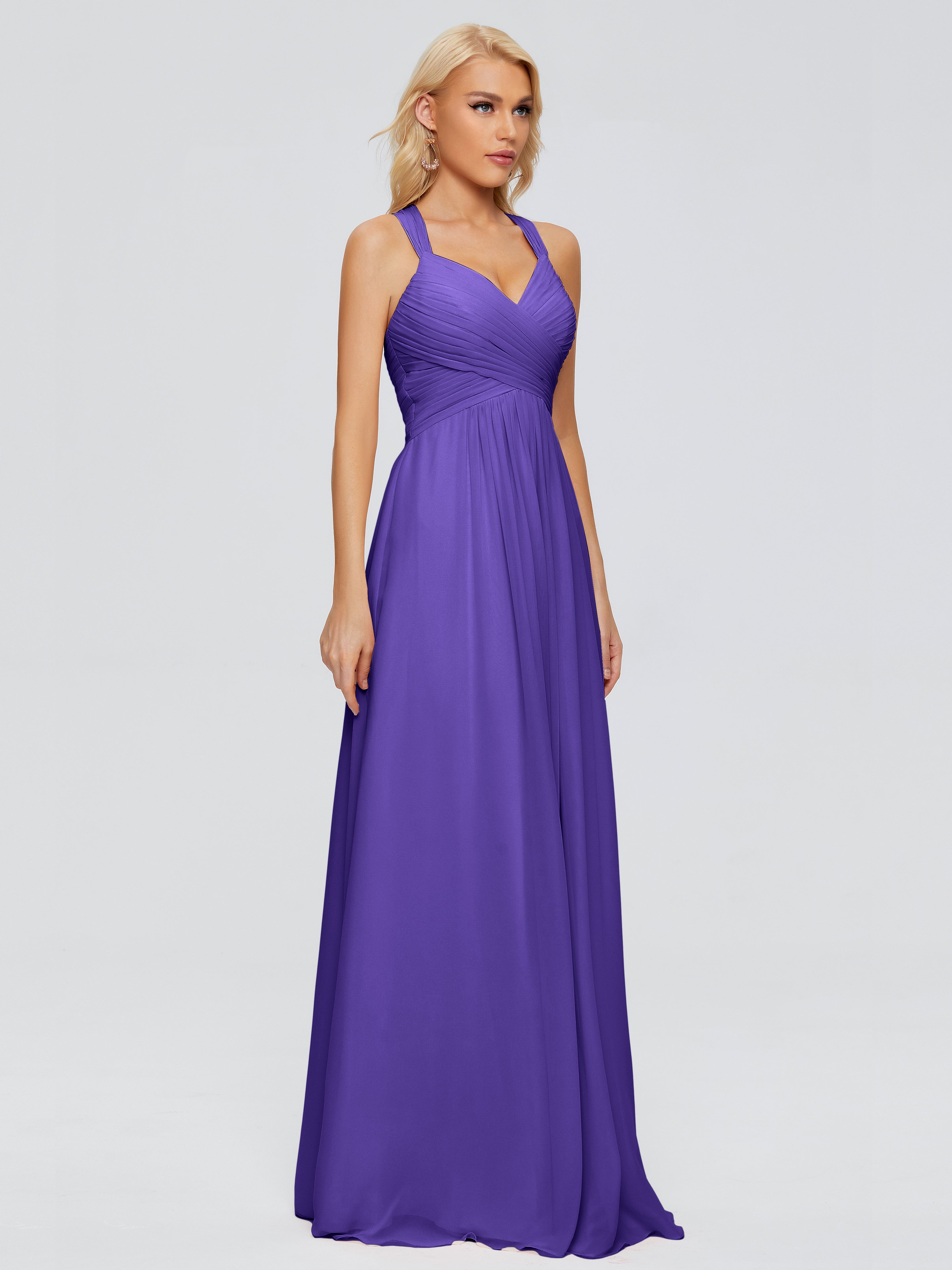 Robes De Demoiselle D'Honneur En Régence Trapèze Bretelles Croisées Mousseline Robes Demoiselle D'Honneur