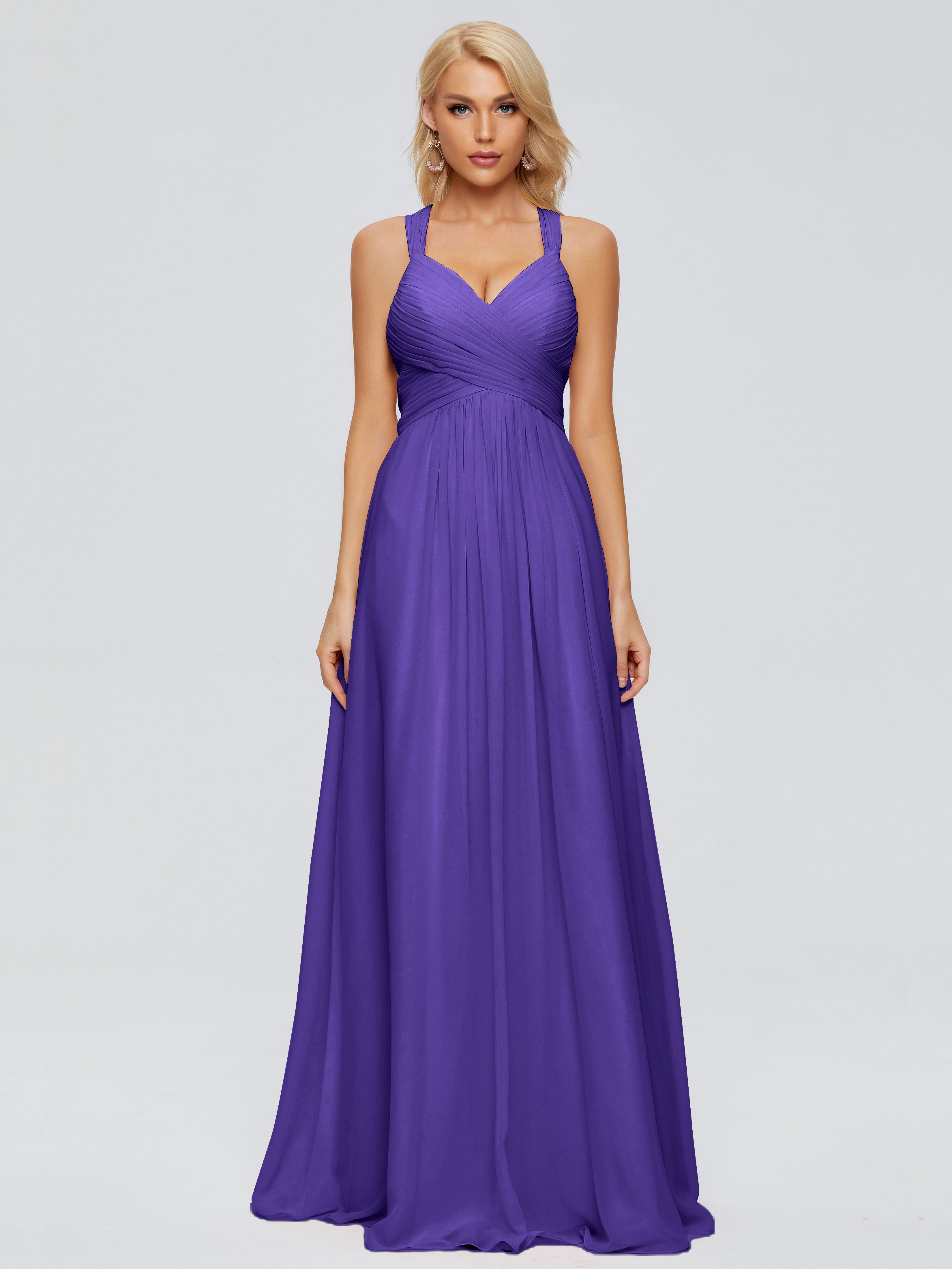 Robes De Demoiselle D'Honneur En Régence Trapèze Bretelles Croisées Mousseline Robes Demoiselle D'Honneur