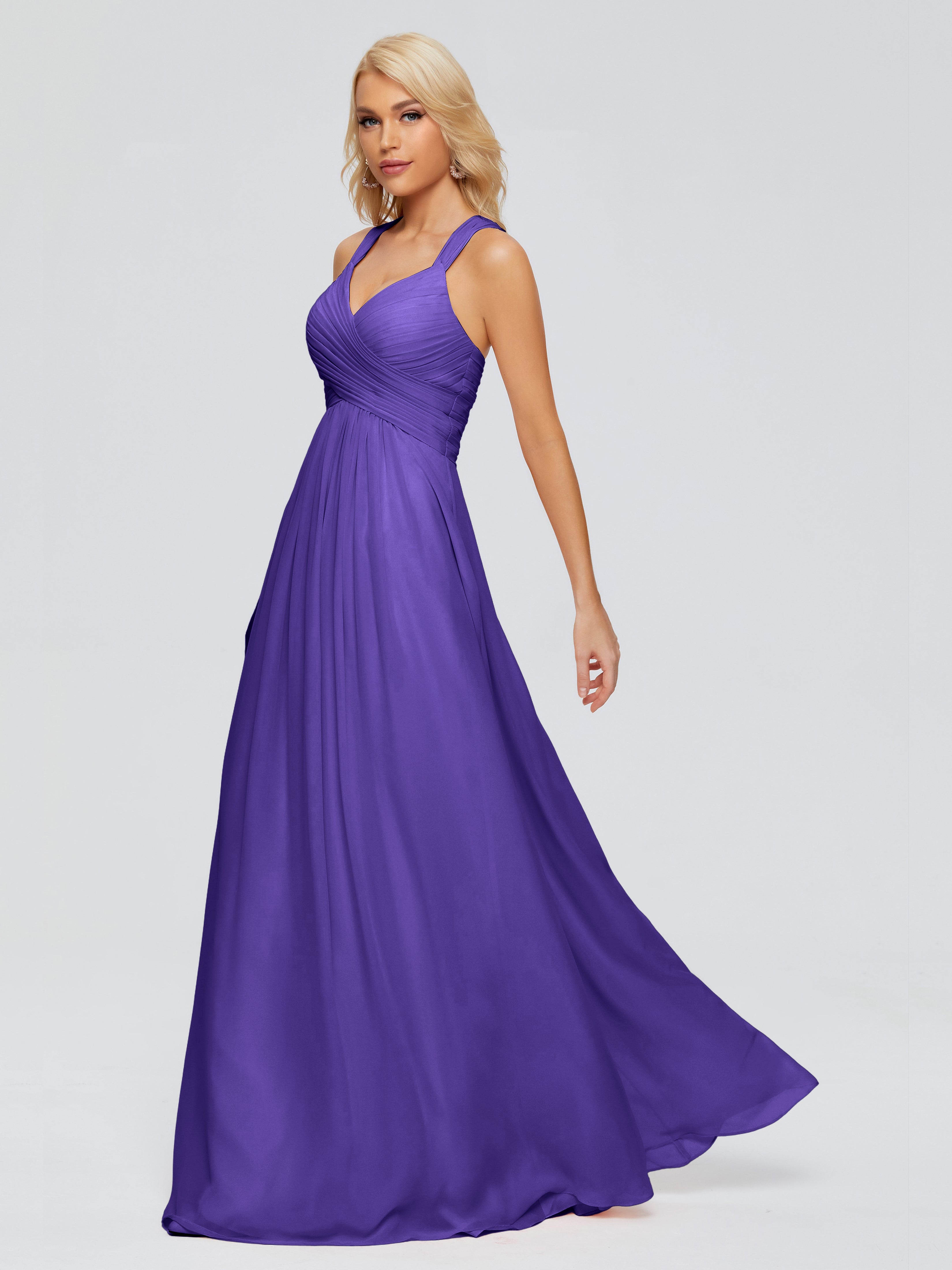 Robes De Demoiselle D'Honneur En Régence Trapèze Bretelles Croisées Mousseline Robes Demoiselle D'Honneur