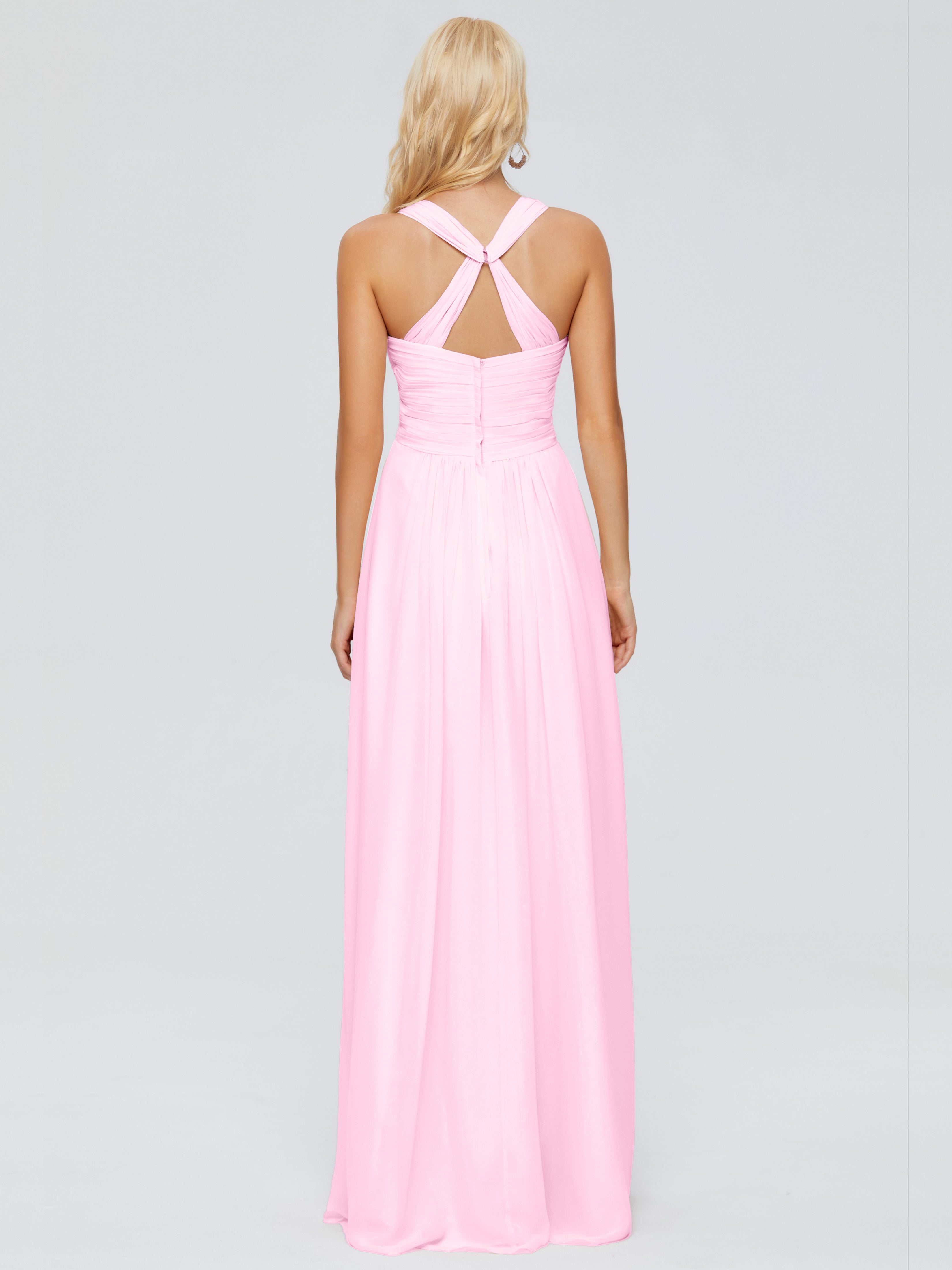 Robe Demoiselle D Honneur Rose Bonbon Trapèze Bretelles Croisées Mousseline Robes Demoiselle D'Honneur