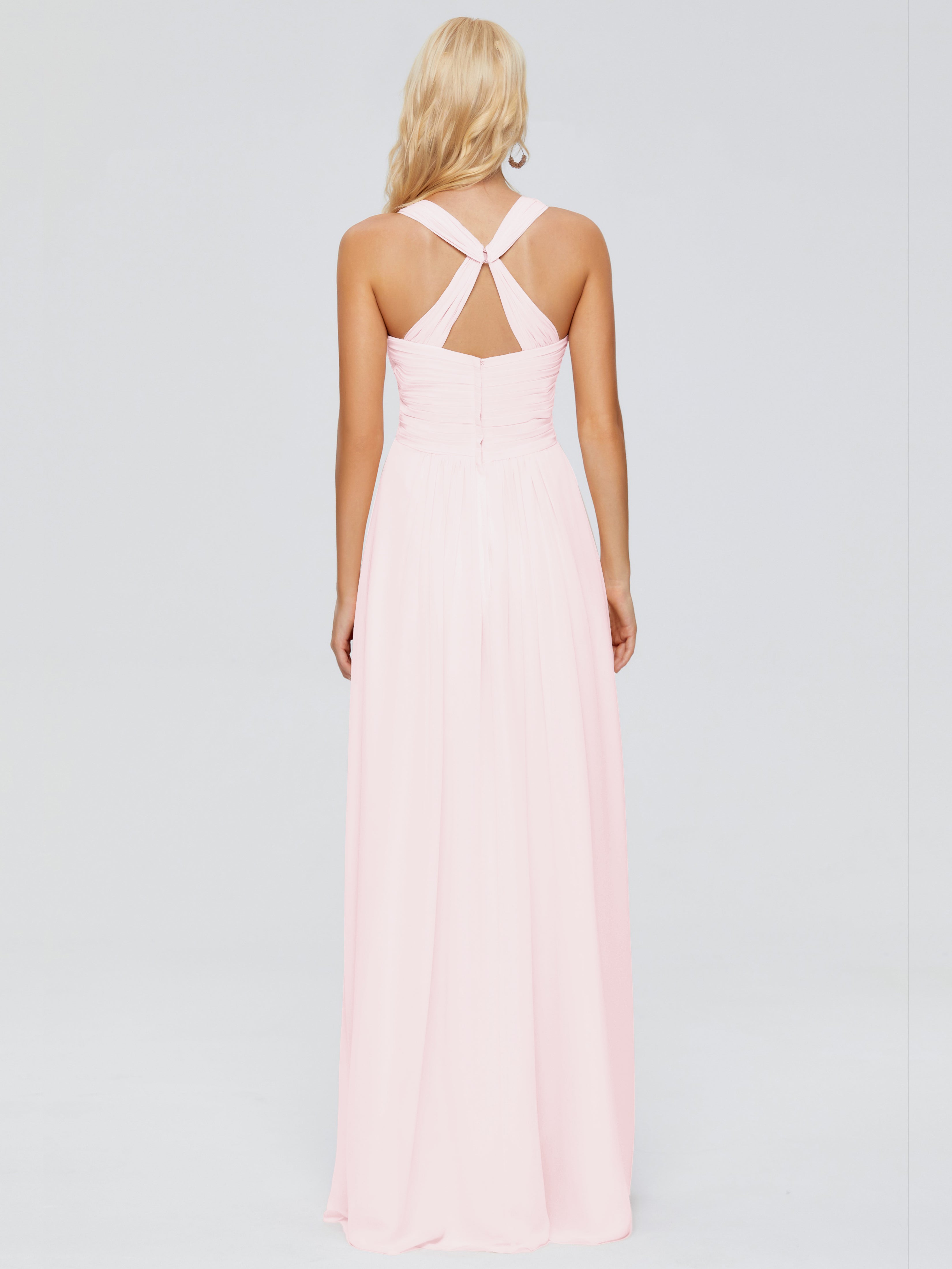Demoiselle D Honneur Robe Rose Pale Trapèze Bretelles Croisées Mousseline Robes Demoiselle D'Honneur