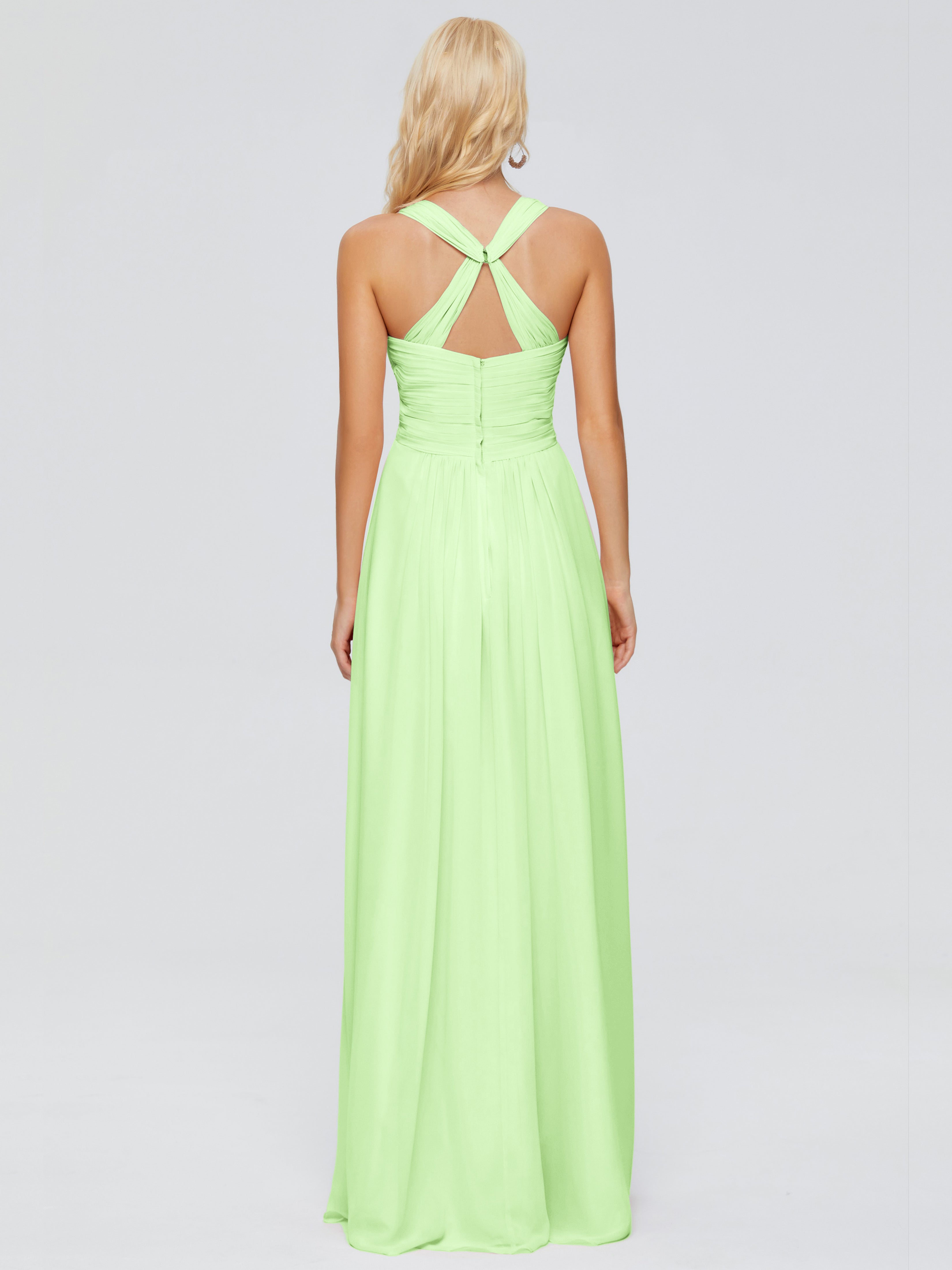 Robe Verte Sauge Demoiselle D Honneur Trapèze Bretelles Croisées Mousseline Robes Demoiselle D'Honneur