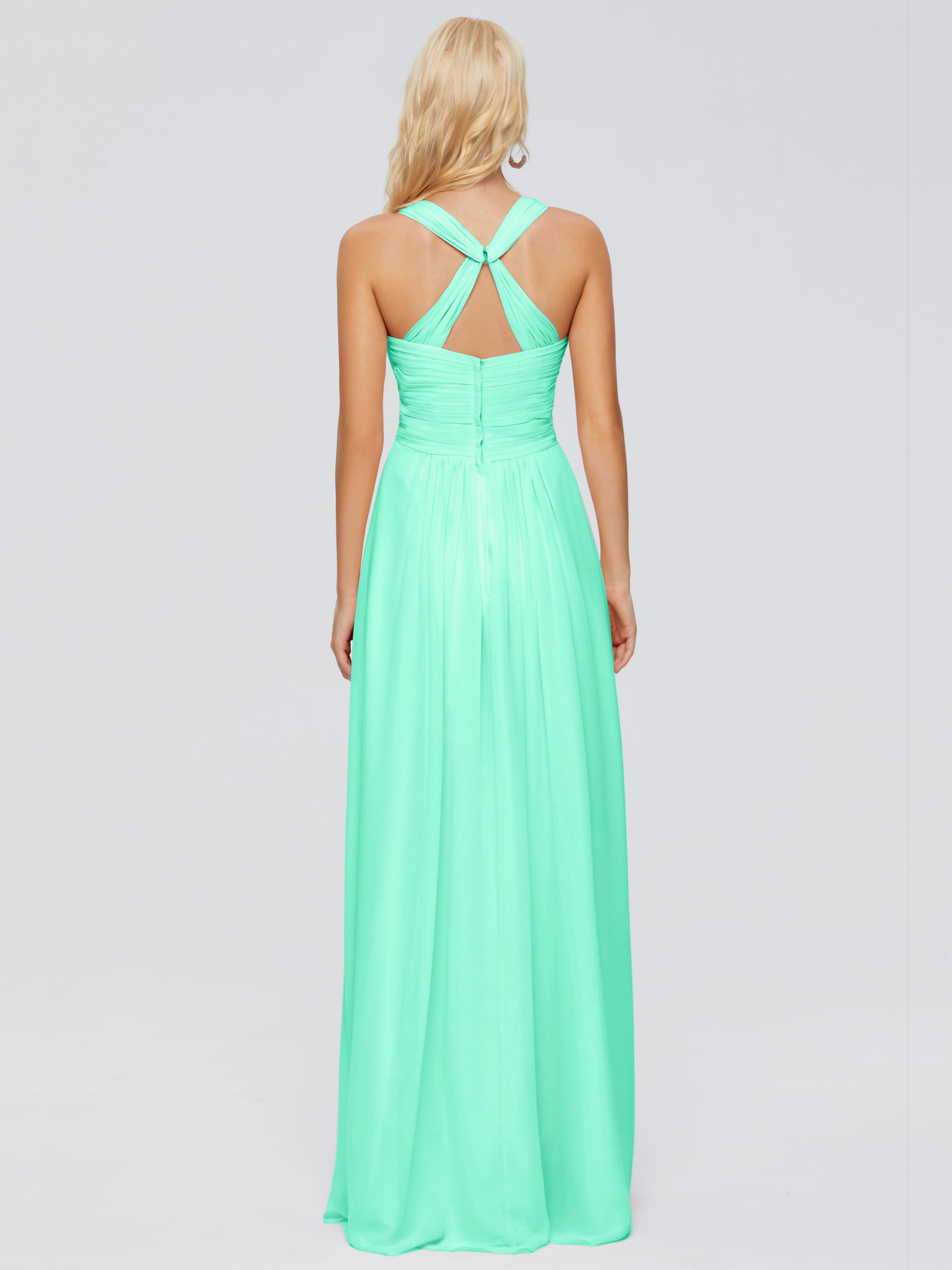 Demoiselle Dhonneur Robe Turquoise Trapèze Bretelles Croisées Mousseline Robes Demoiselle D'Honneur