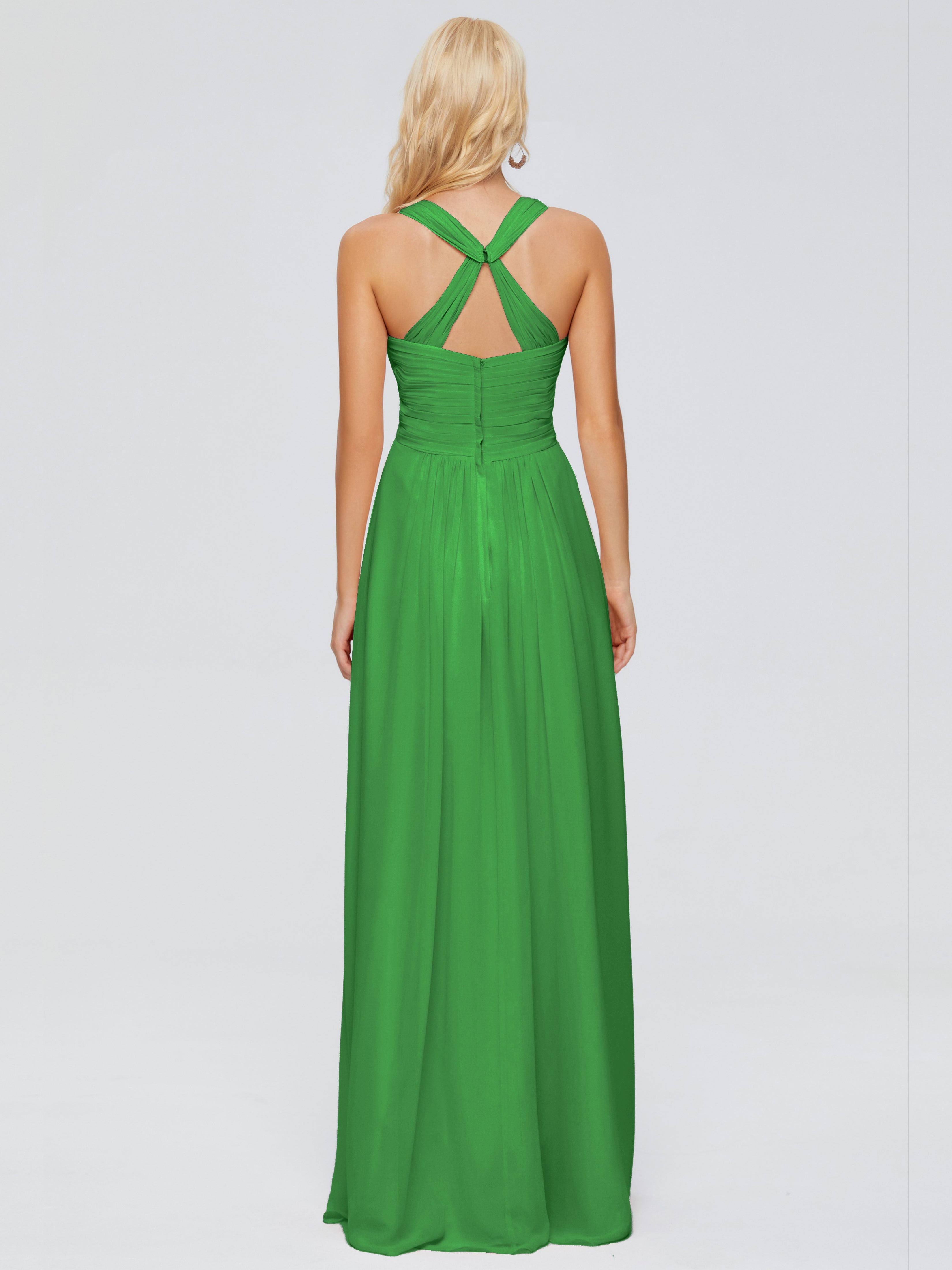 Robe De Demoiselle D Honneur Verte Trapèze Bretelles Croisées Mousseline Robes Demoiselle D'Honneur