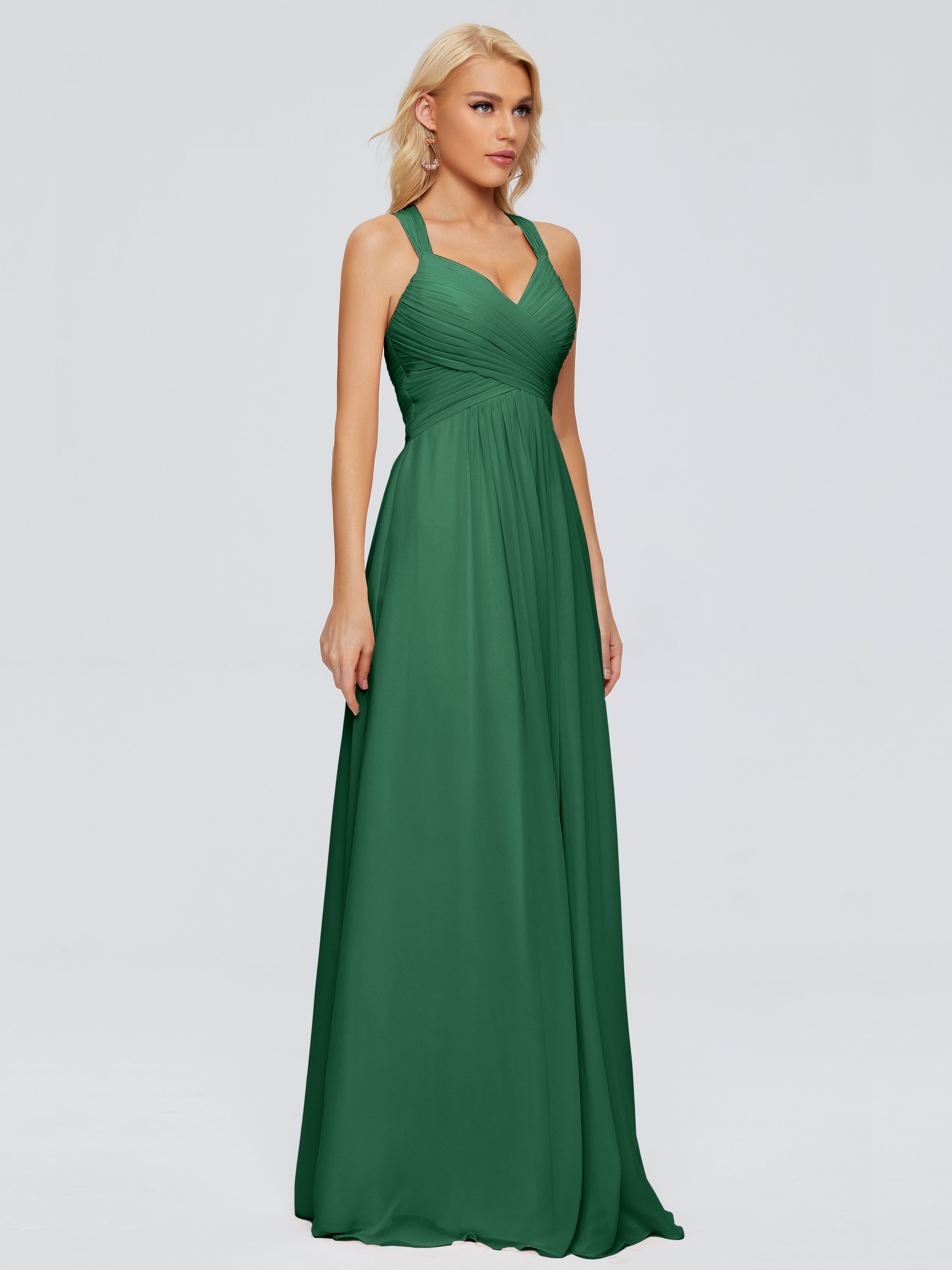 Robes De Demoiselle D'Honneur Vert Foncé Trapèze Bretelles Croisées Mousseline Robes Demoiselle D'Honneur