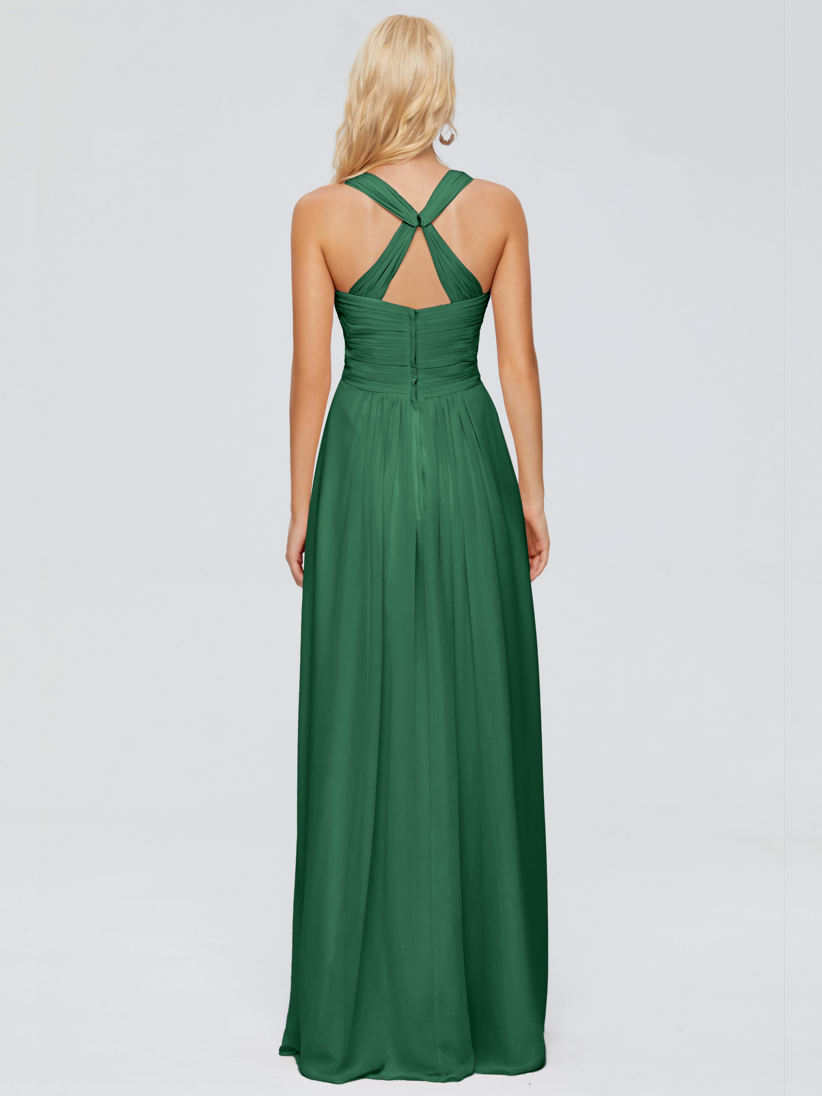 Robes De Demoiselle D'Honneur Vert Foncé Trapèze Bretelles Croisées Mousseline Robes Demoiselle D'Honneur