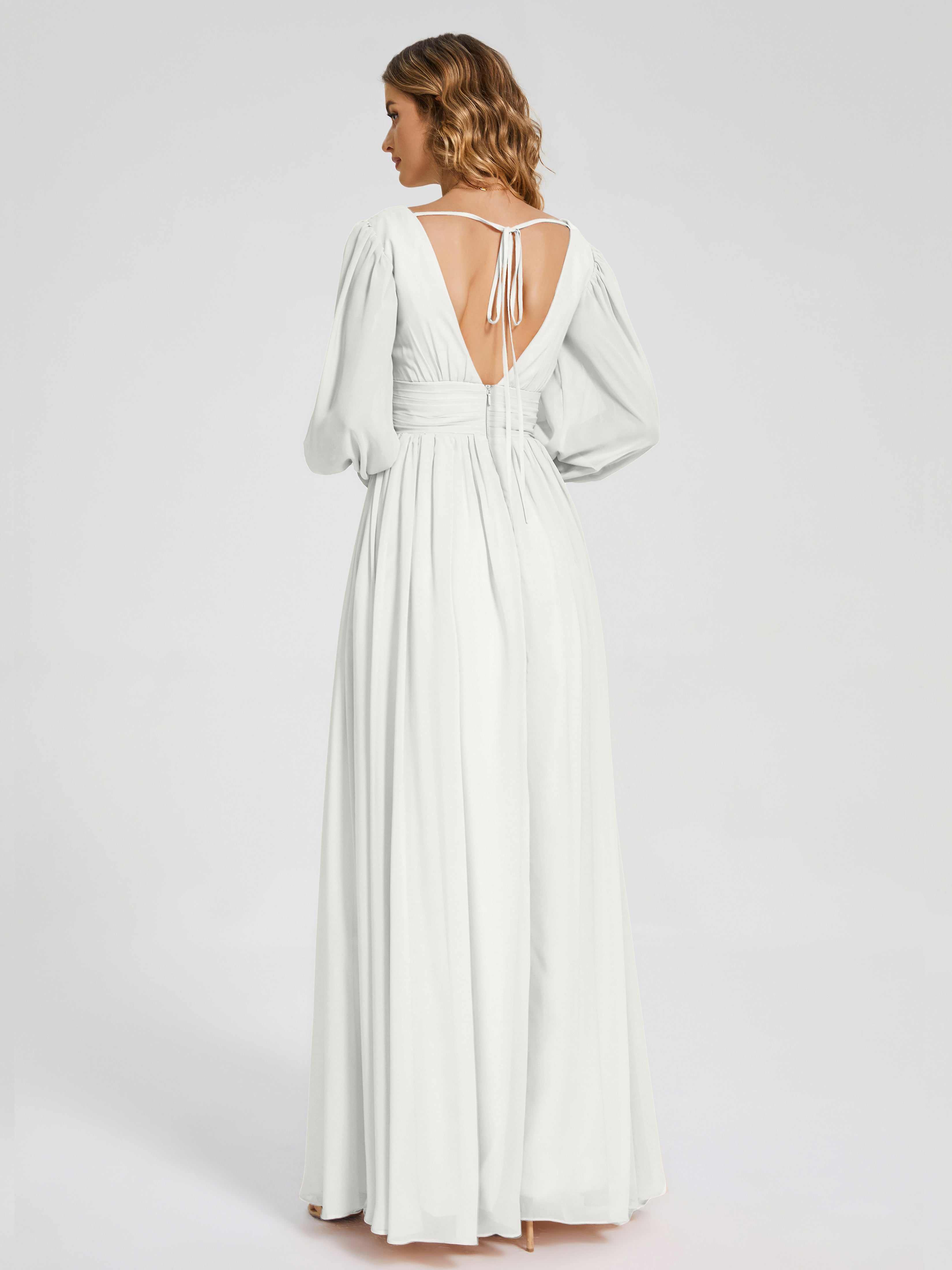 Robe Demoiselle D Honneur Ivoire Manches Longues Dos Nu Mousseline Robes Demoiselle D'Honneur