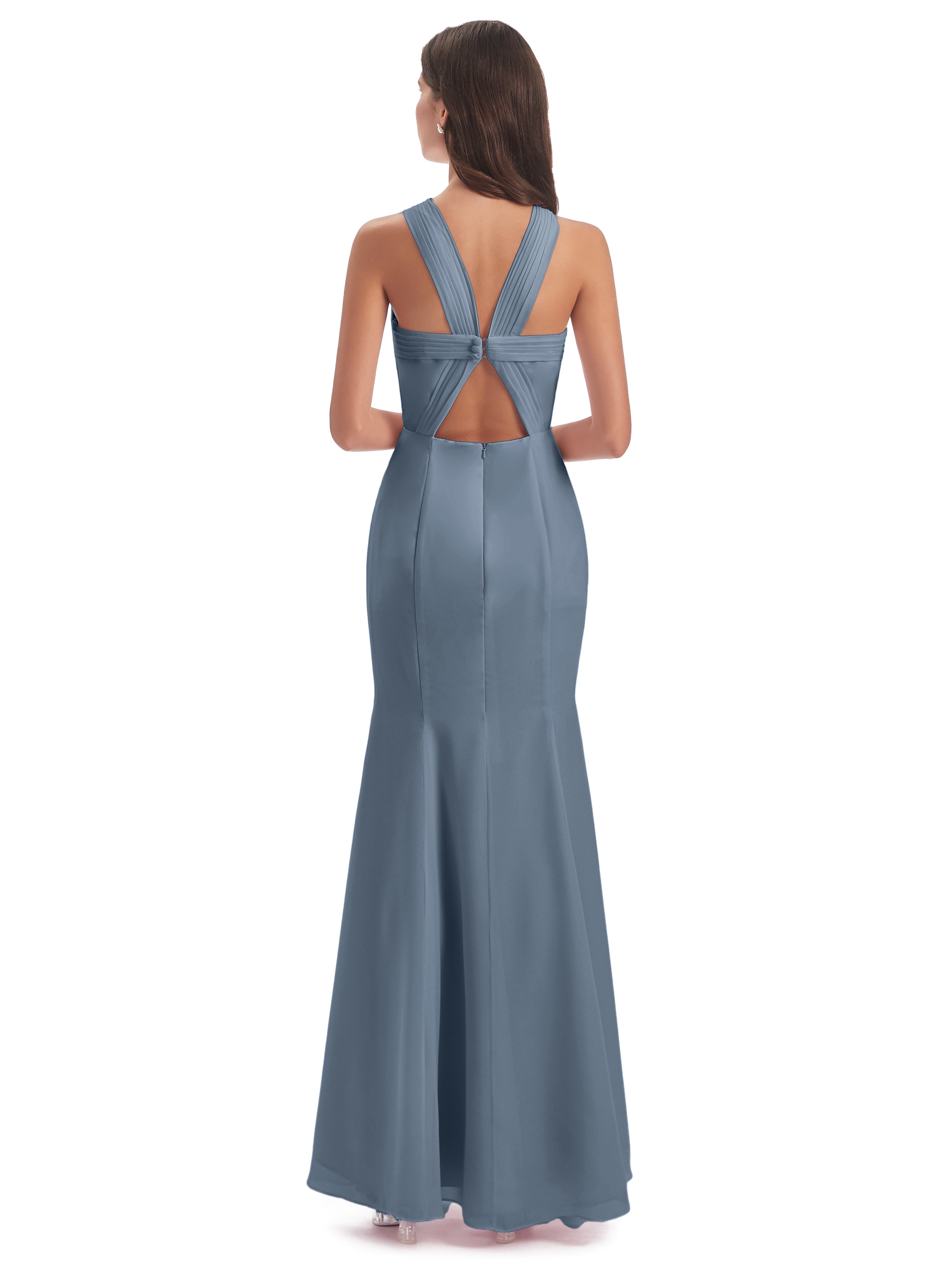 Robes De Demoiselle D'Honneur Bleu Gris Trompette/Sirène Licou Fendue Devant Robes Demoiselle D'Honneur