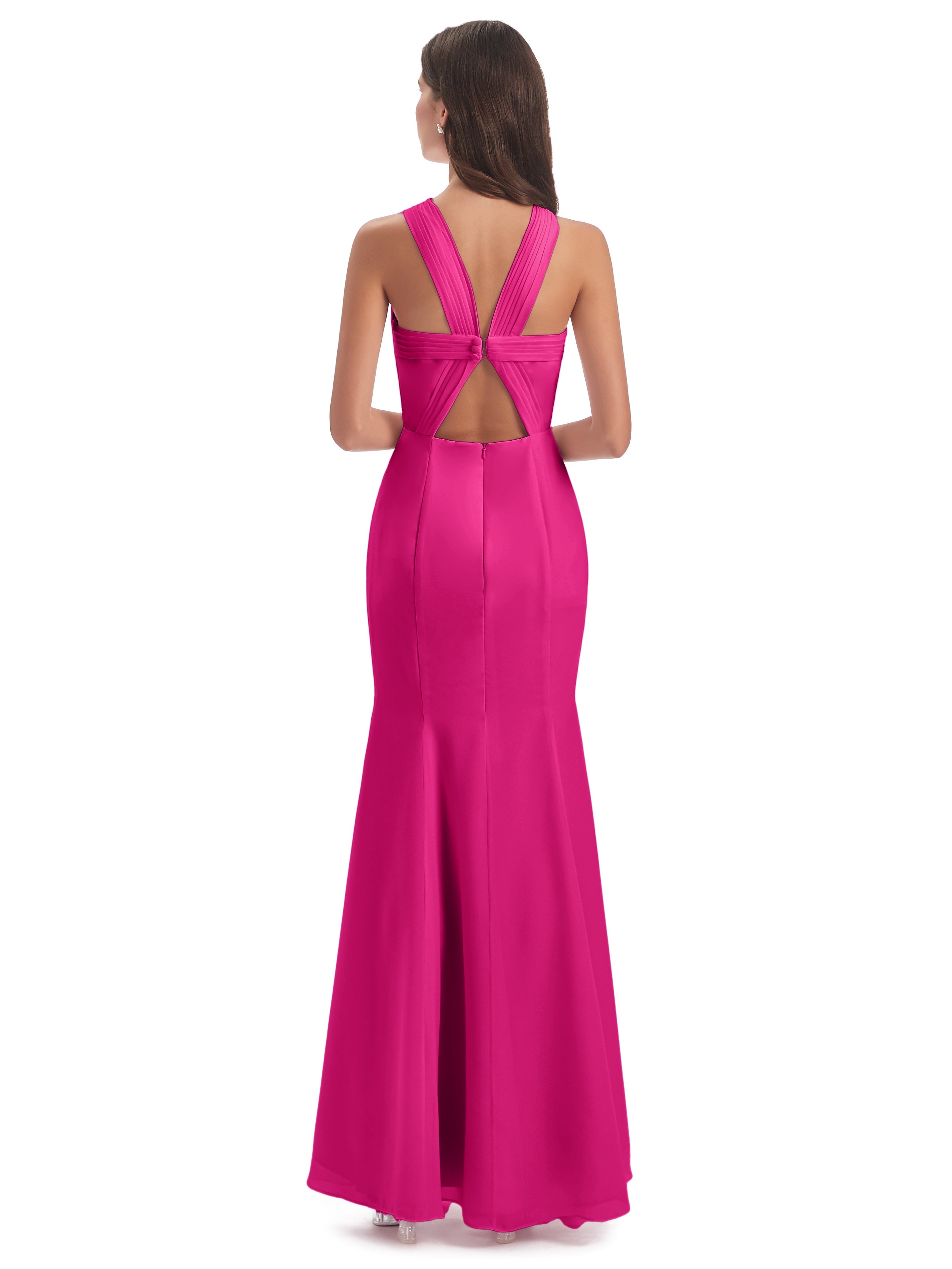 Robe Demoiselle D Honneur Rose Fuchsia Trompette/Sirène Licou Fendue Devant Robes Demoiselle D'Honneur