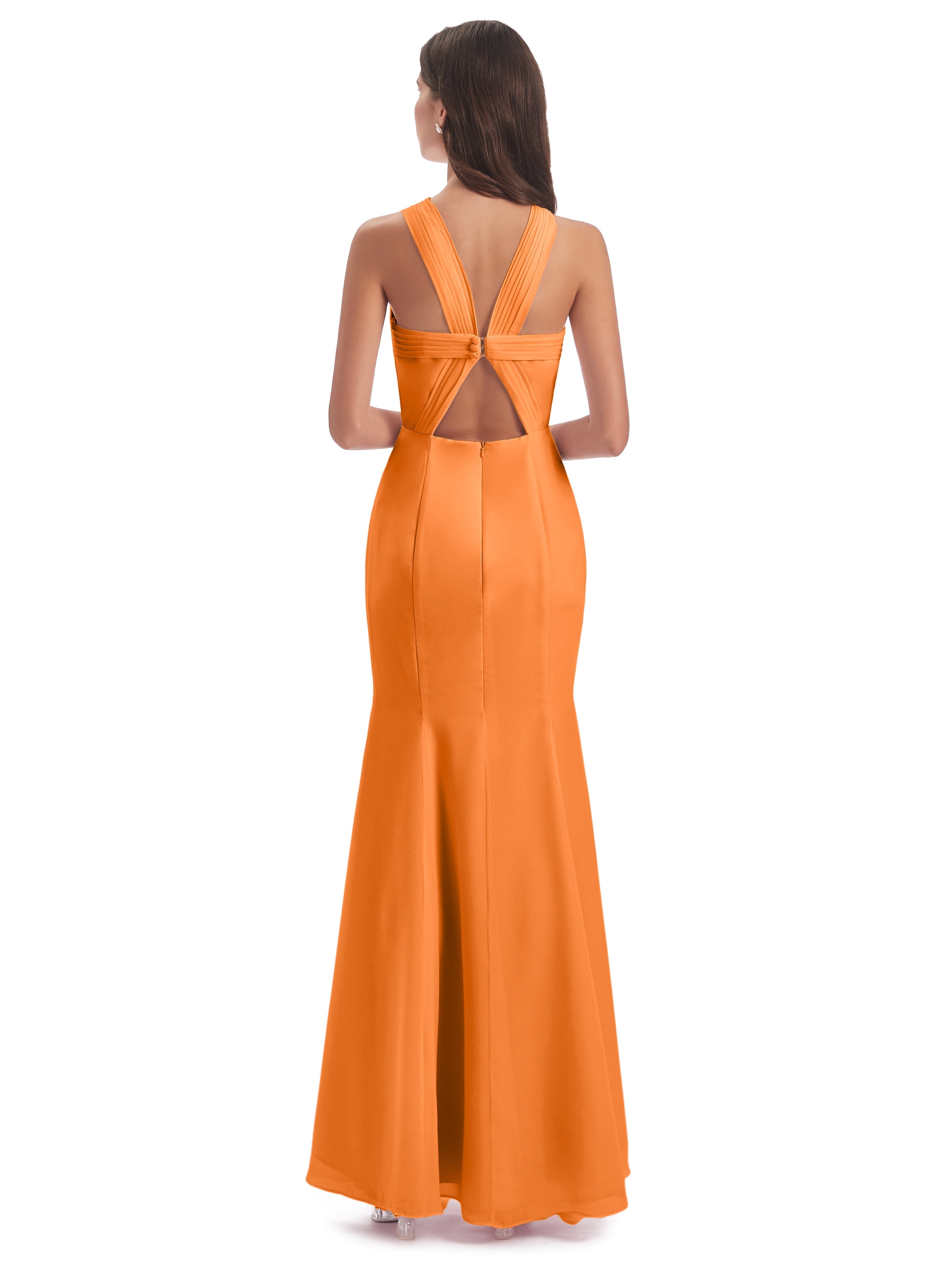 Demoiselle Dhonneur Robe Orange Trompette/Sirène Licou Fendue Devant Robes Demoiselle D'Honneur