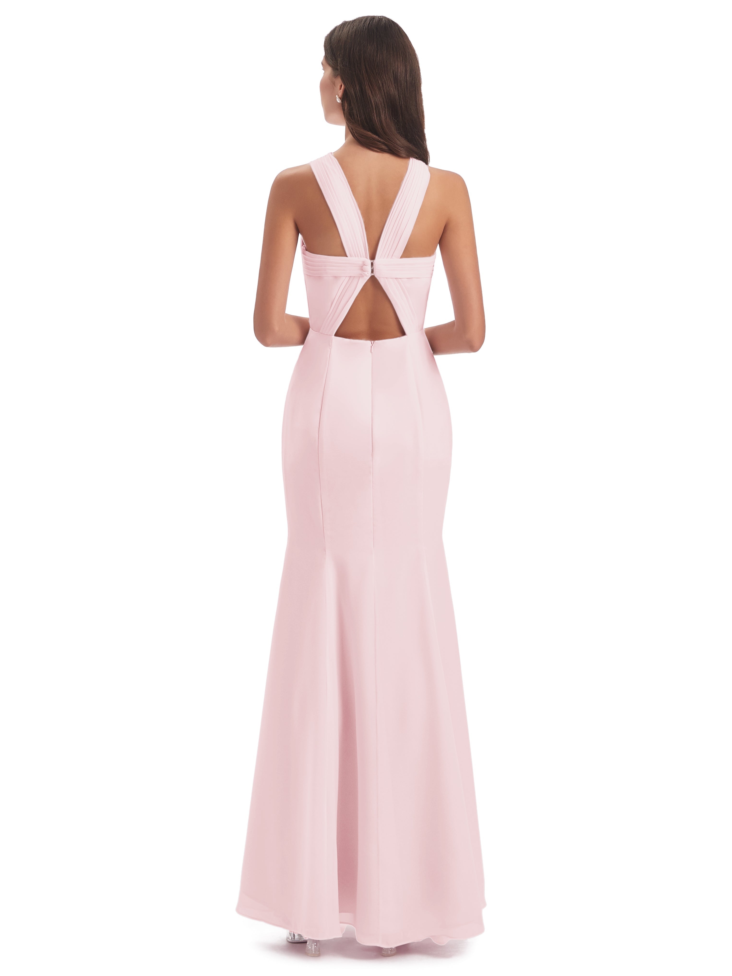 Robe Rose Pale Demoiselle D Honneur Trompette/Sirène Licou Fendue Devant Robes Demoiselle D'Honneur