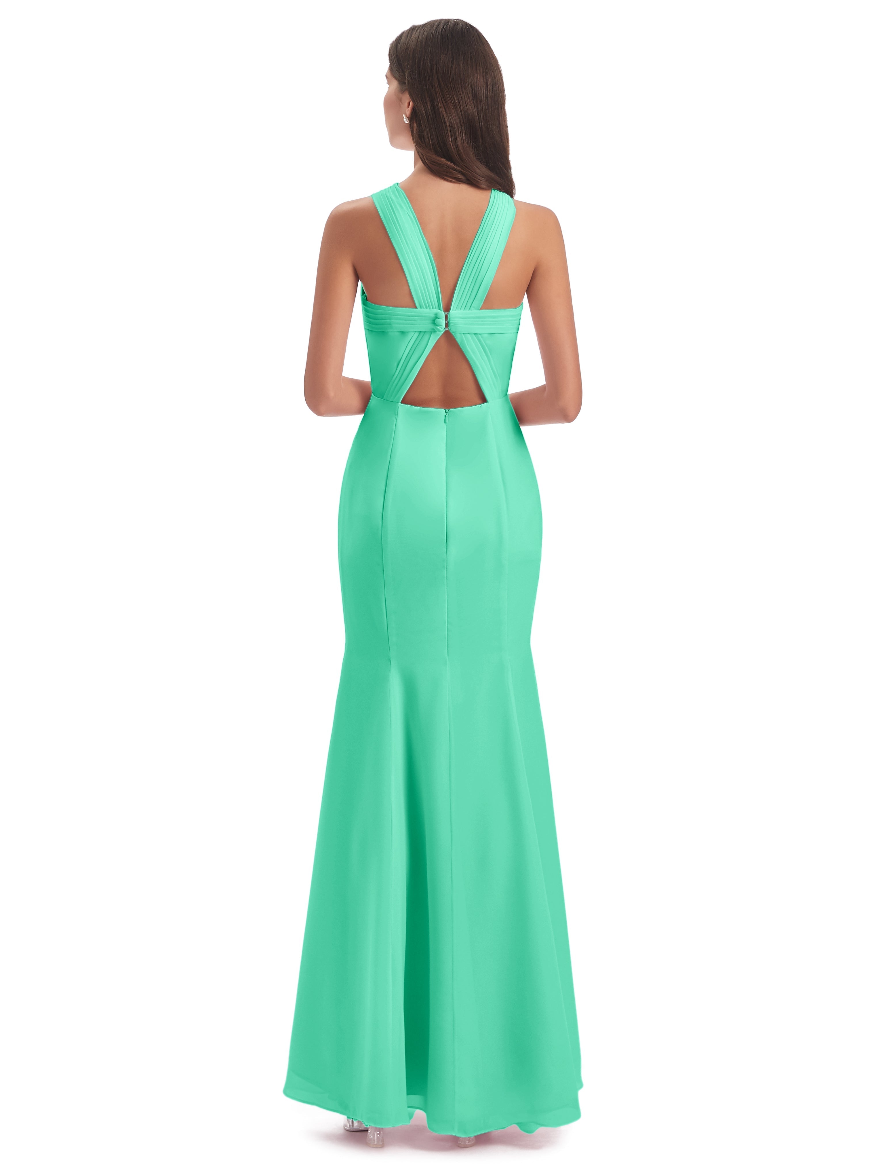 Robe Turquoise Demoiselle D Honneur Trompette/Sirène Licou Fendue Devant Robes Demoiselle D'Honneur
