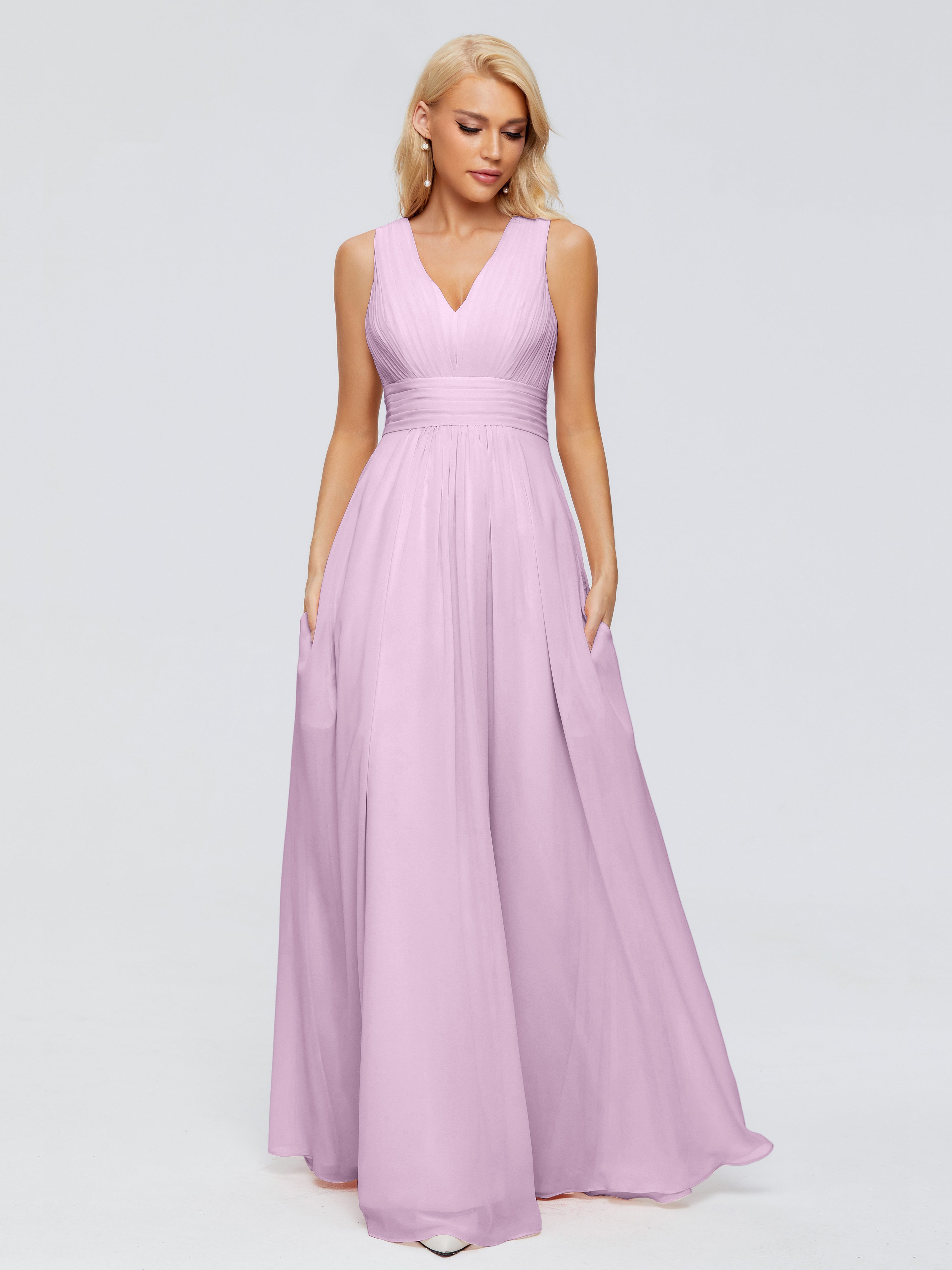 Robes De Demoiselle D'Honneur Glycine Trapèze Col V Bretelle Mousseline Robes Demoiselle D'Honneur