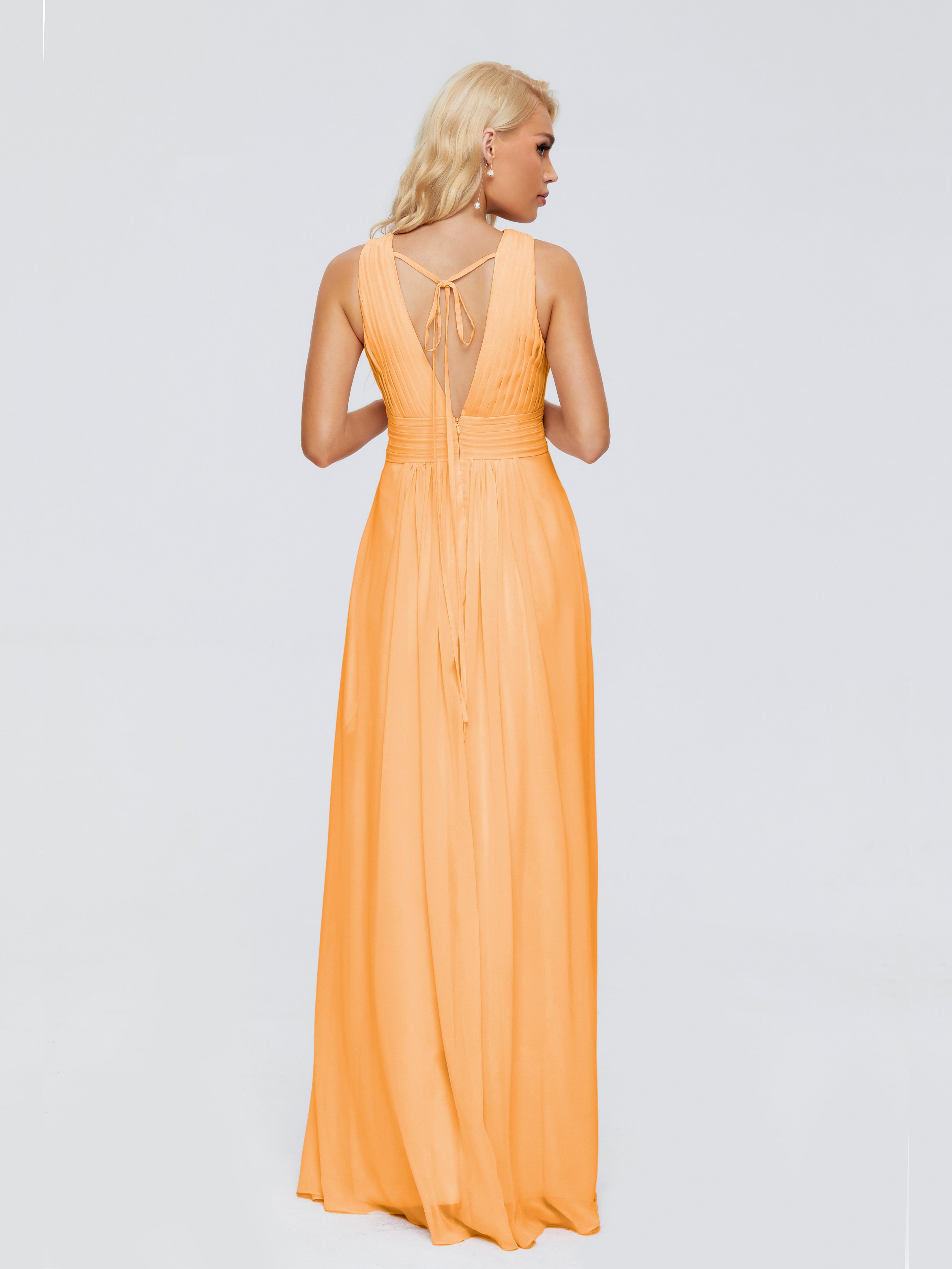 Robes De Demoiselle D'Honneur Mandarine Trapèze Col V Bretelle Mousseline Robes Demoiselle D'Honneur