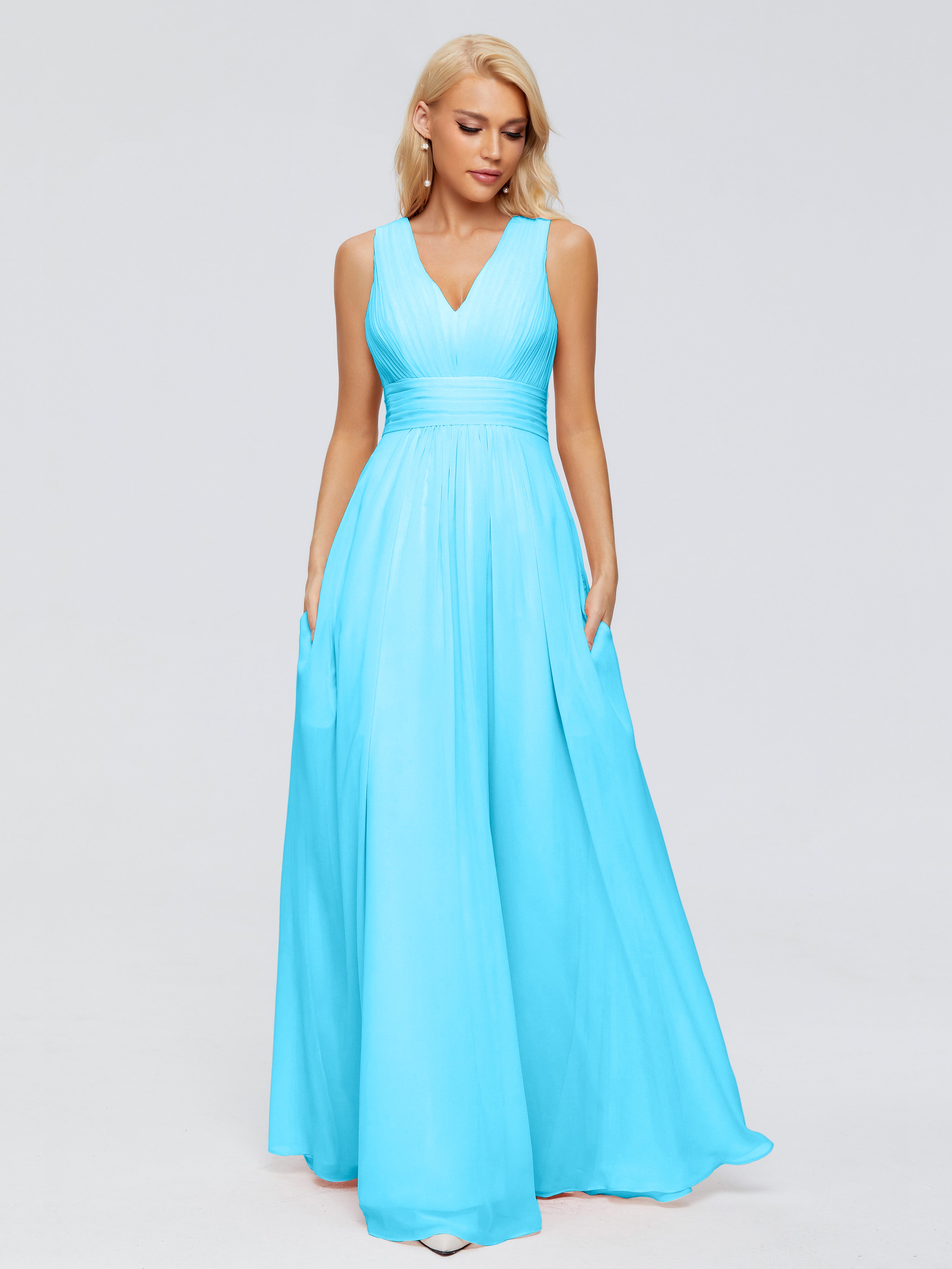 Robe De Demoiselle D'Honneur En Piscine Trapèze Col V Bretelle Mousseline Robes Demoiselle D'Honneur