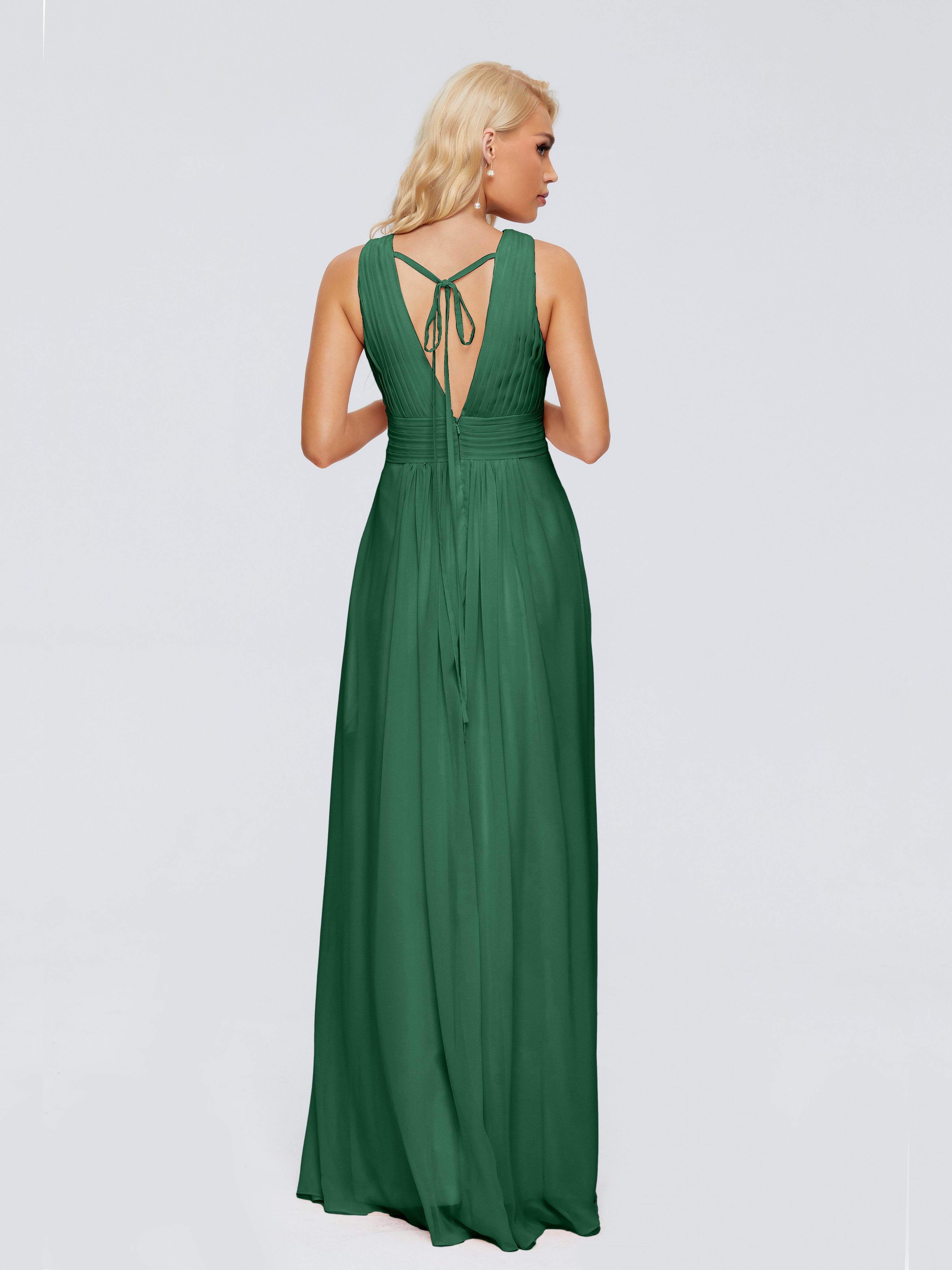 Robe Demoiselle D Honneur Vert Foncé Trapèze Col V Bretelle Mousseline Robes Demoiselle D'Honneur