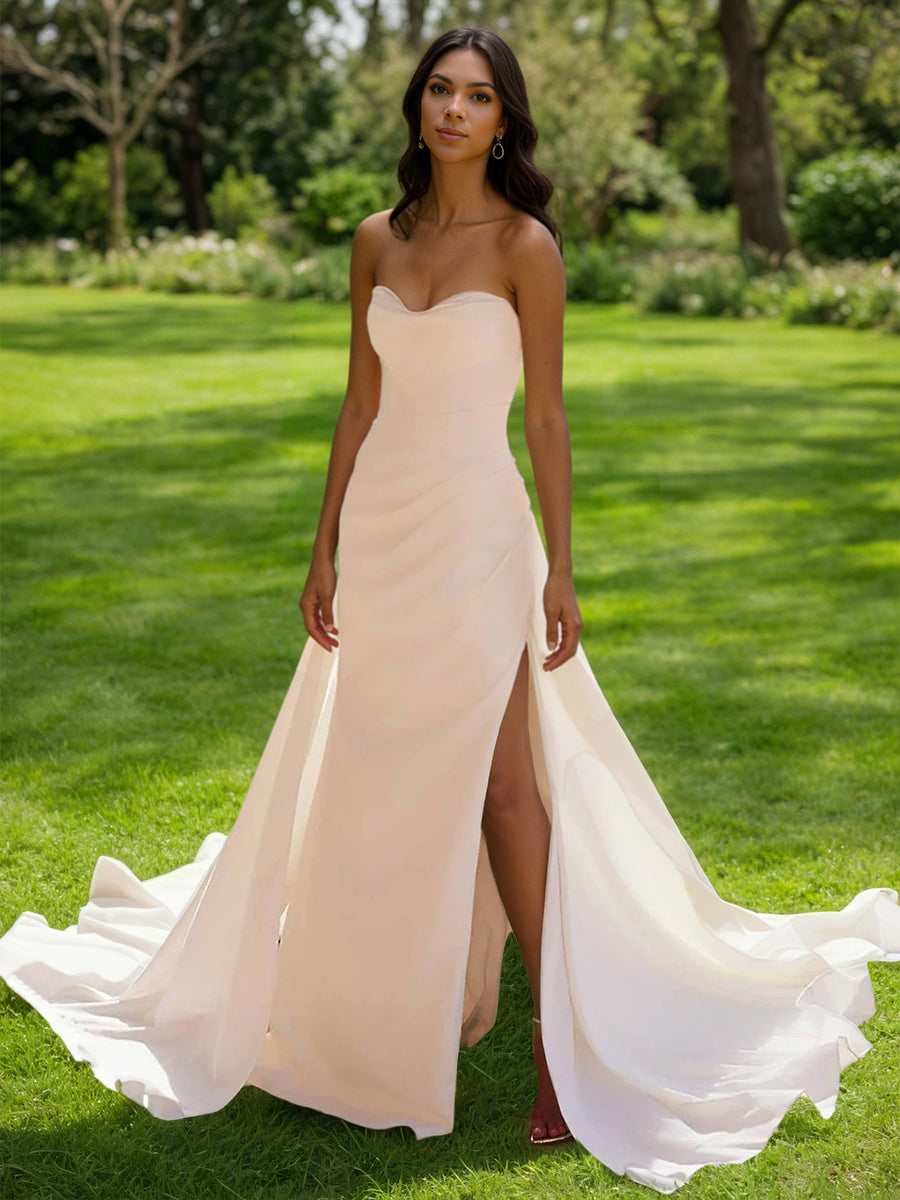 Cicinia Robe de Mariée A-Line Fente Latérale Traîne Balayée Minimaliste Décolleté Cœur