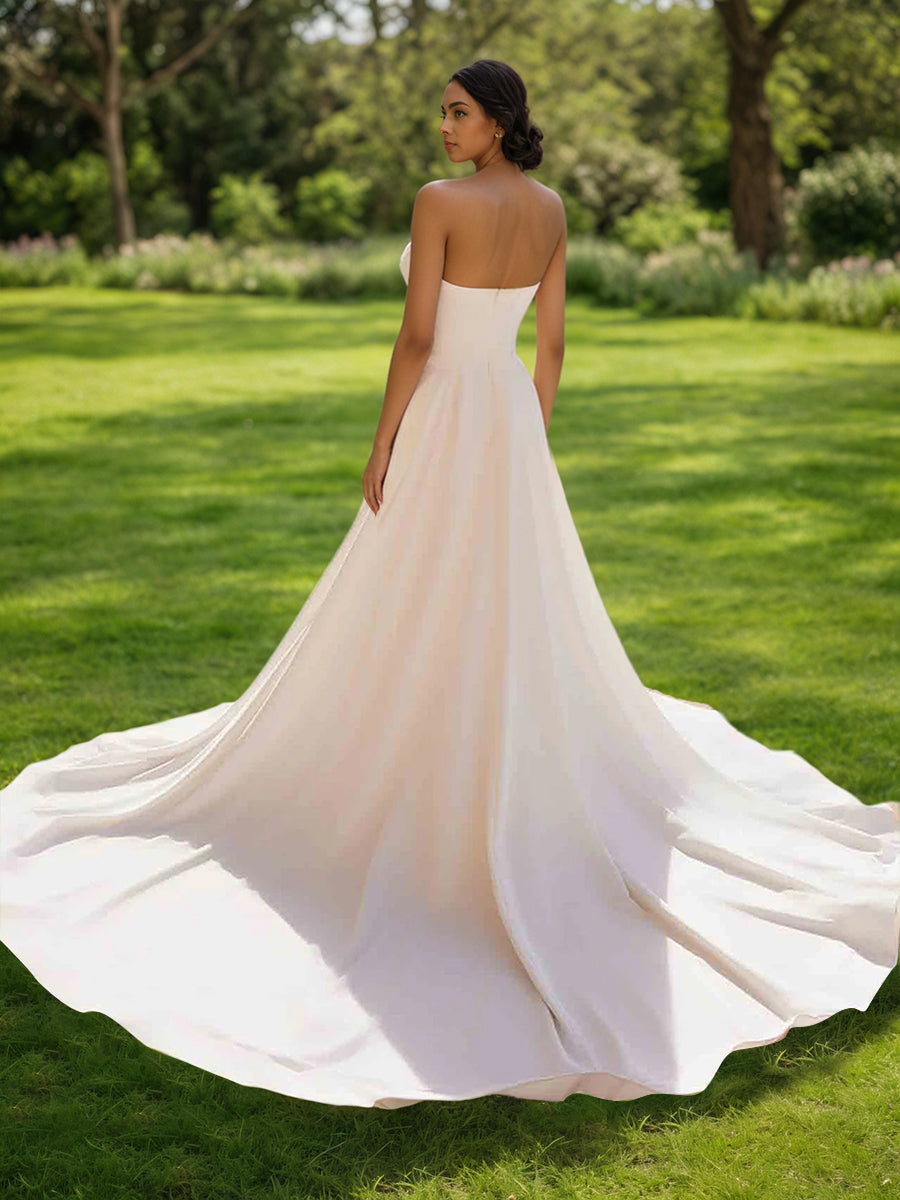Cicinia Robe de Mariée A-Line Fente Latérale Traîne Balayée Minimaliste Décolleté Cœur