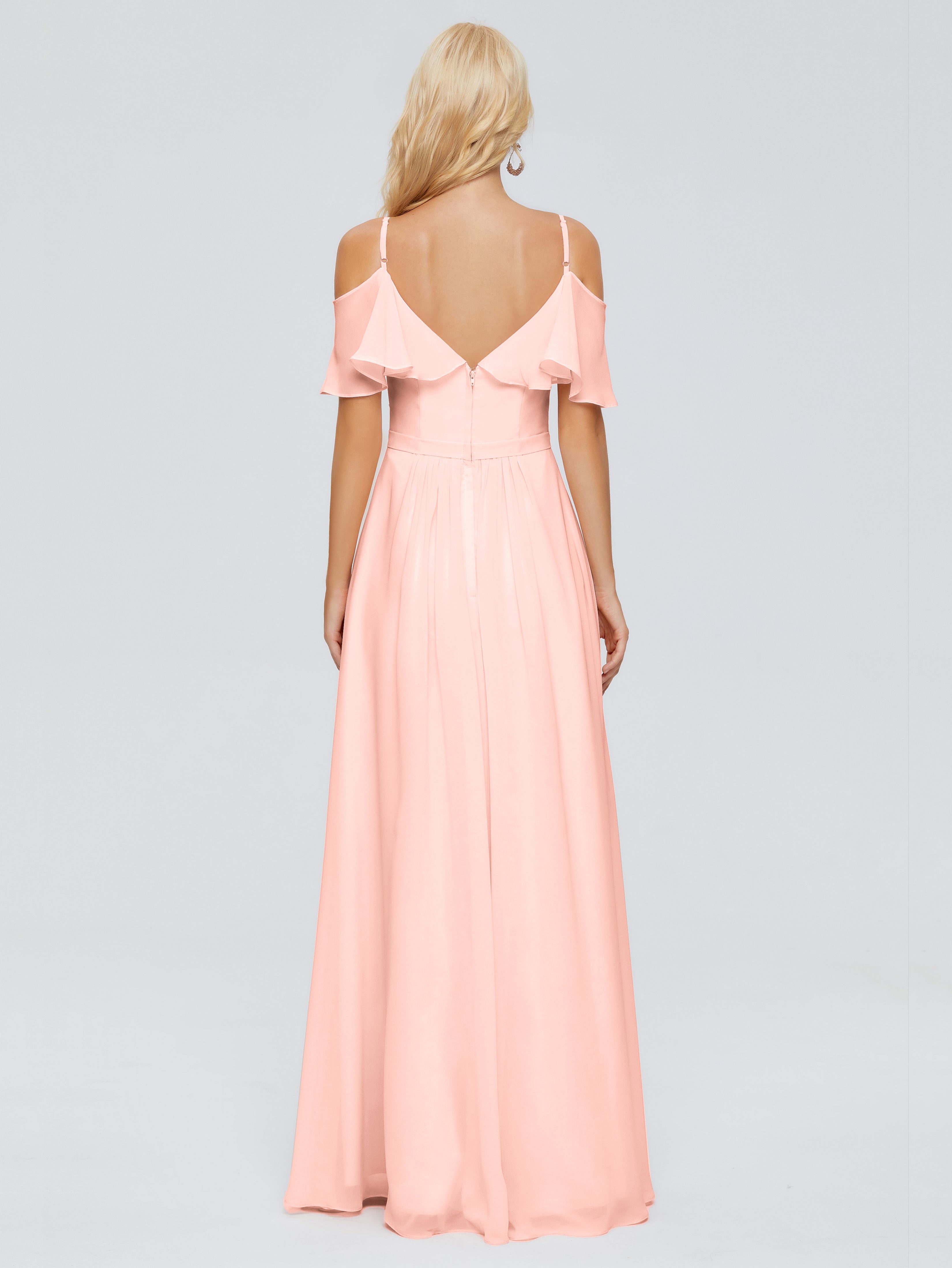 Robe De Demoiselle D Honneur Corail Col V Robes Demoiselle D'Honneur À Volants