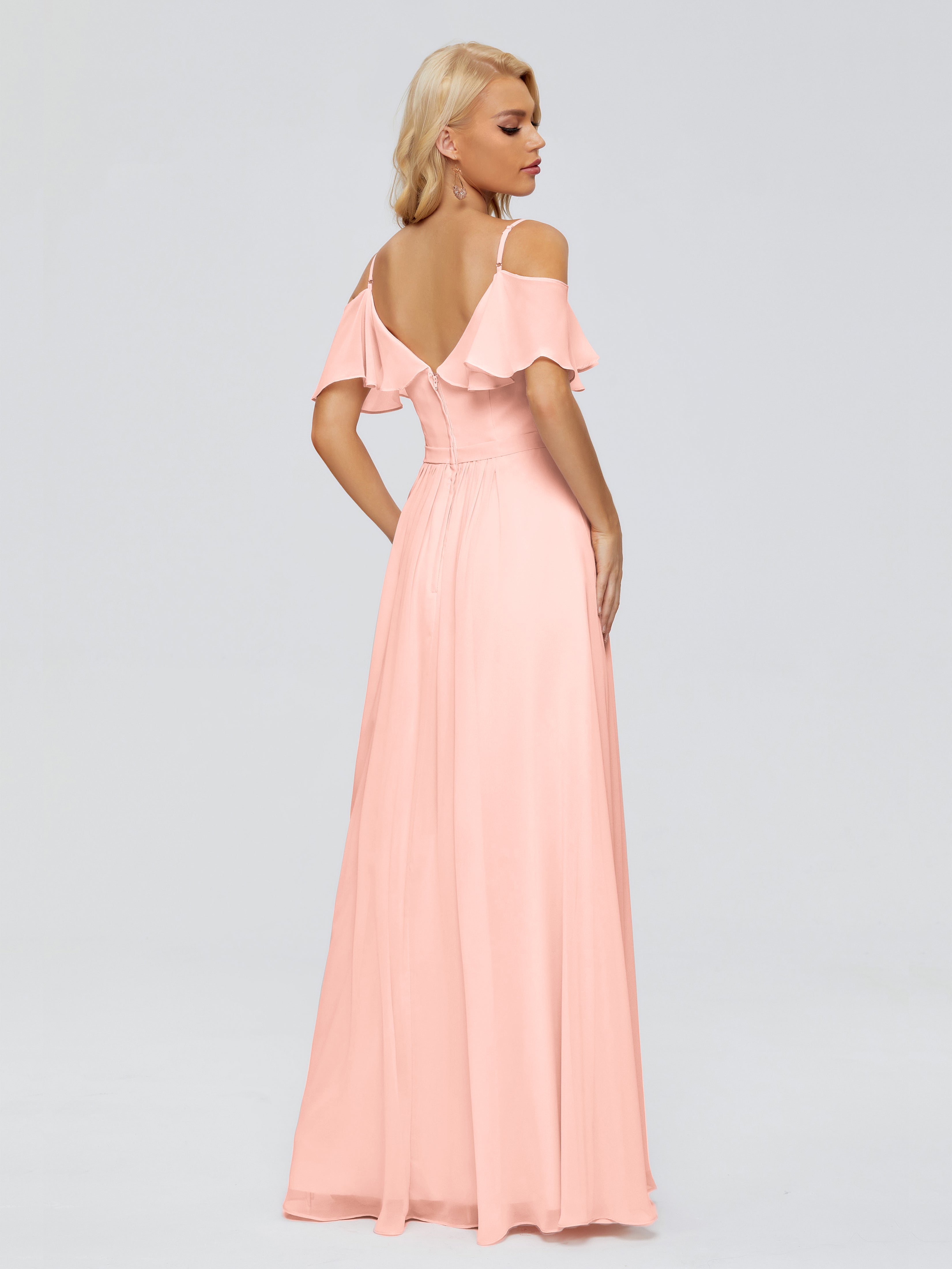 Robe De Demoiselle D Honneur Corail Col V Robes Demoiselle D'Honneur À Volants