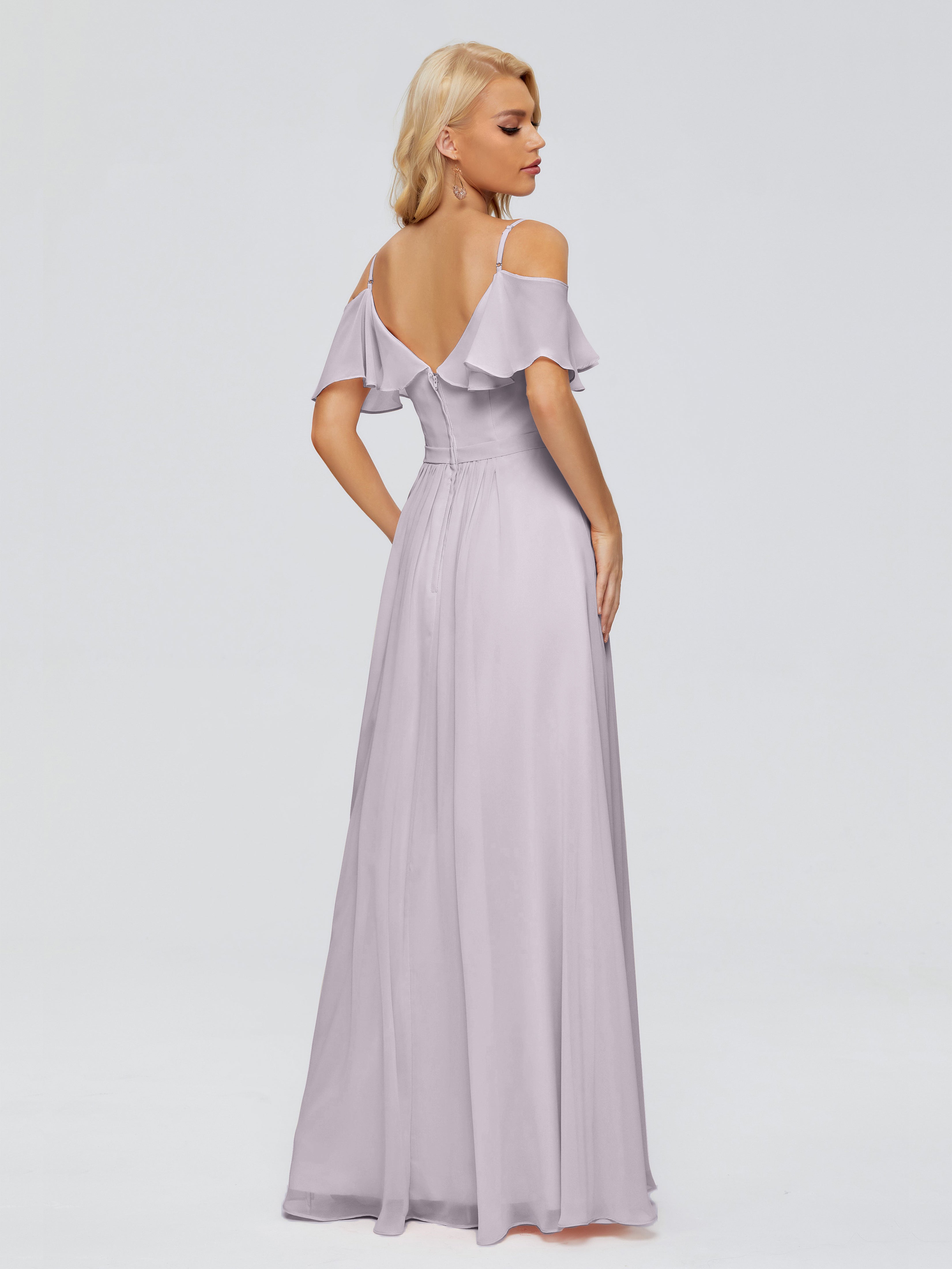 Robes De Demoiselle D'Honneur Couleur Crépuscule Col V Robes Demoiselle D'Honneur À Volants
