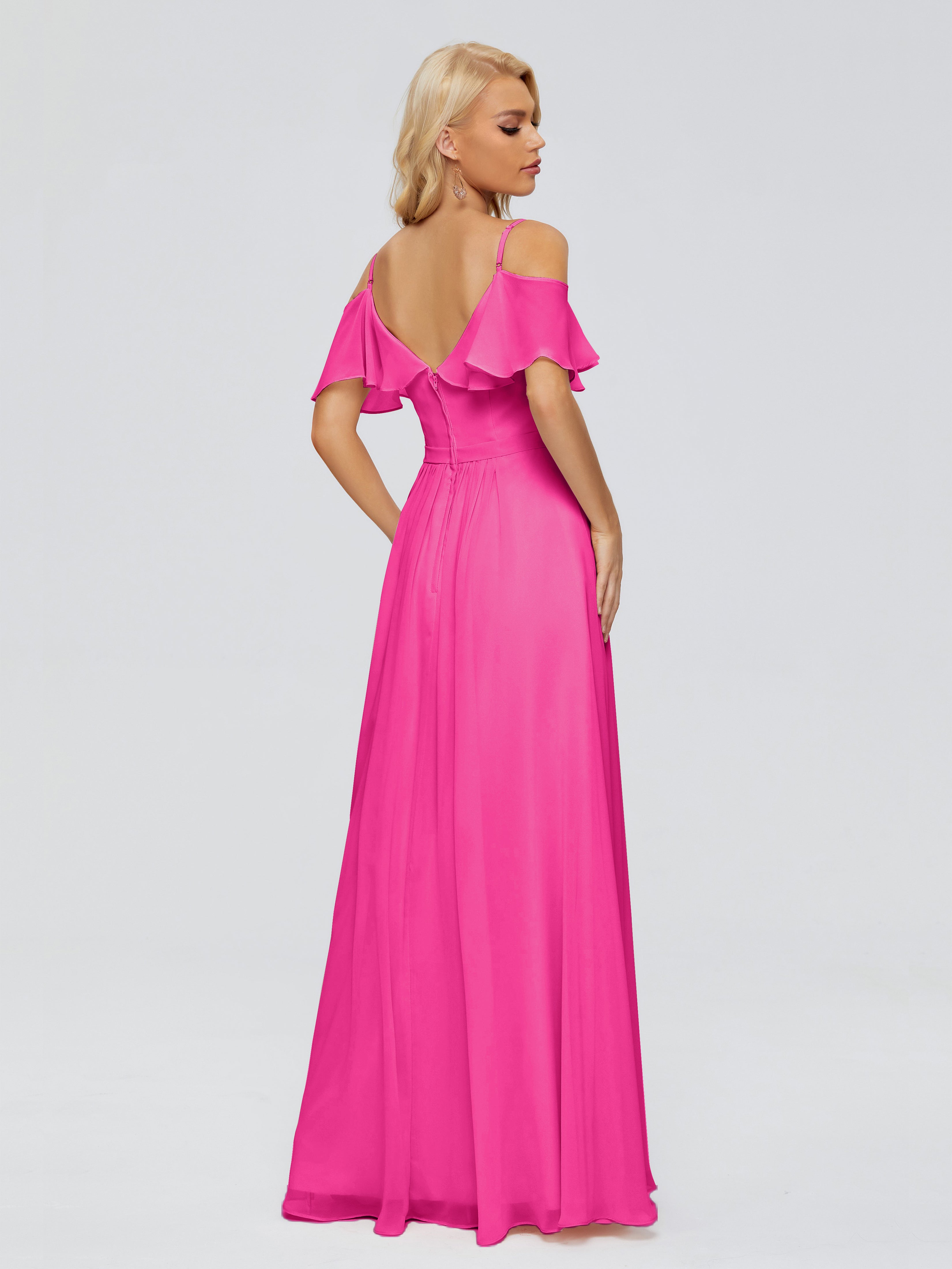 Robe Fuchsia Demoiselle D Honneur Col V Robes Demoiselle D'Honneur À Volants