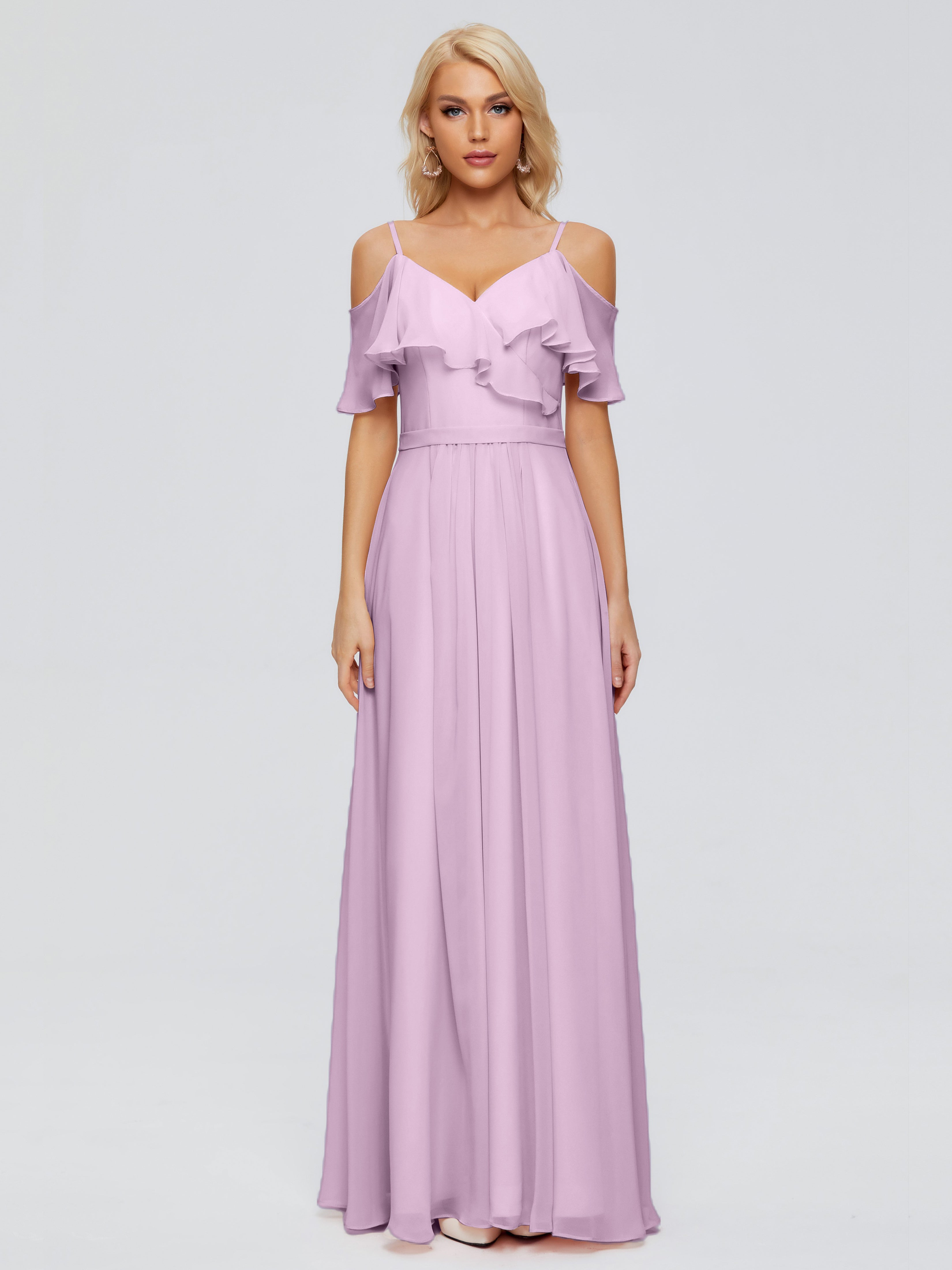 Robes De Demoiselle D'Honneur Glycine Col V Robes Demoiselle D'Honneur À Volants