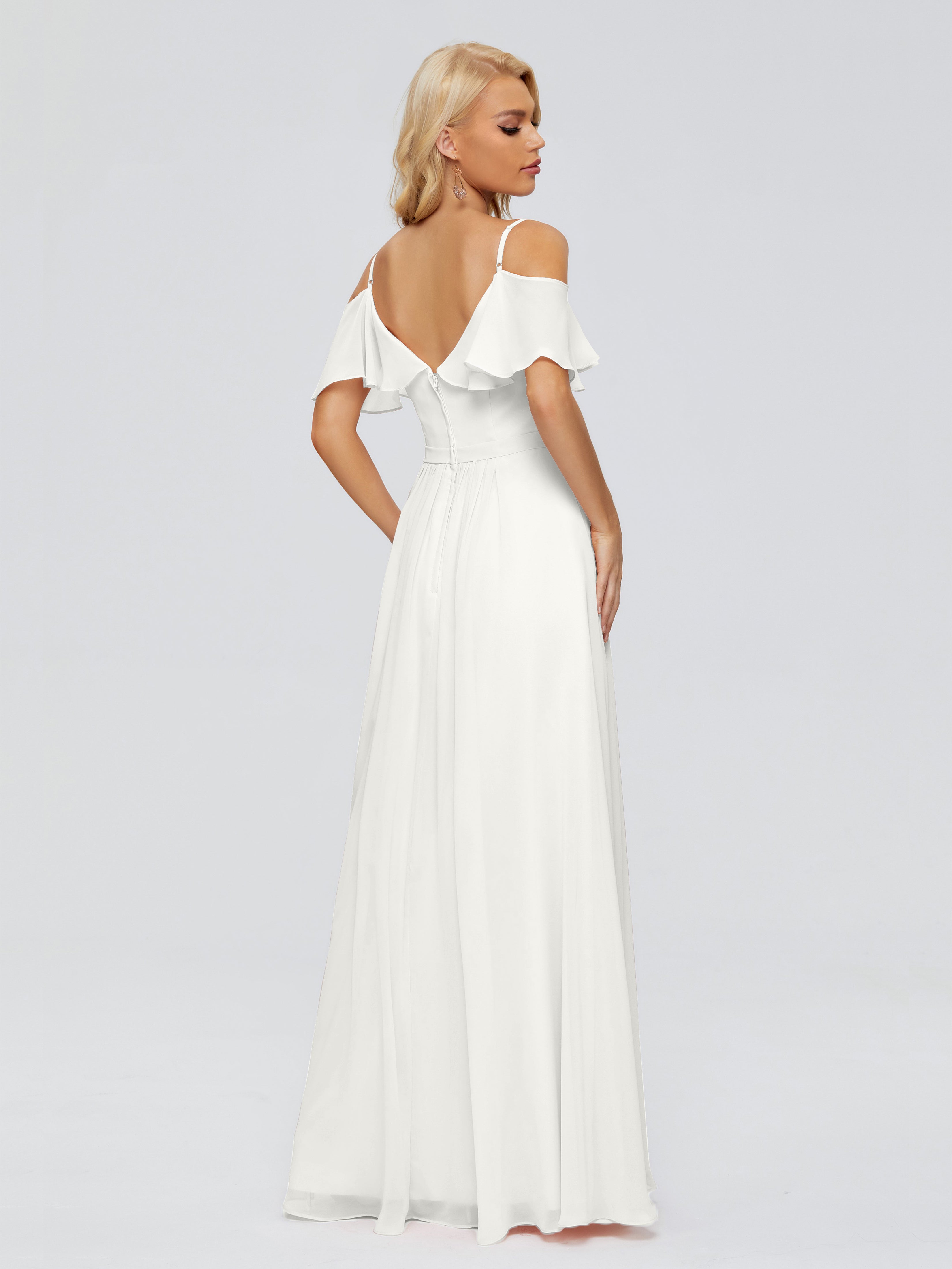 Robe De Demoiselle D Honneur Ivoire Col V Robes Demoiselle D'Honneur À Volants