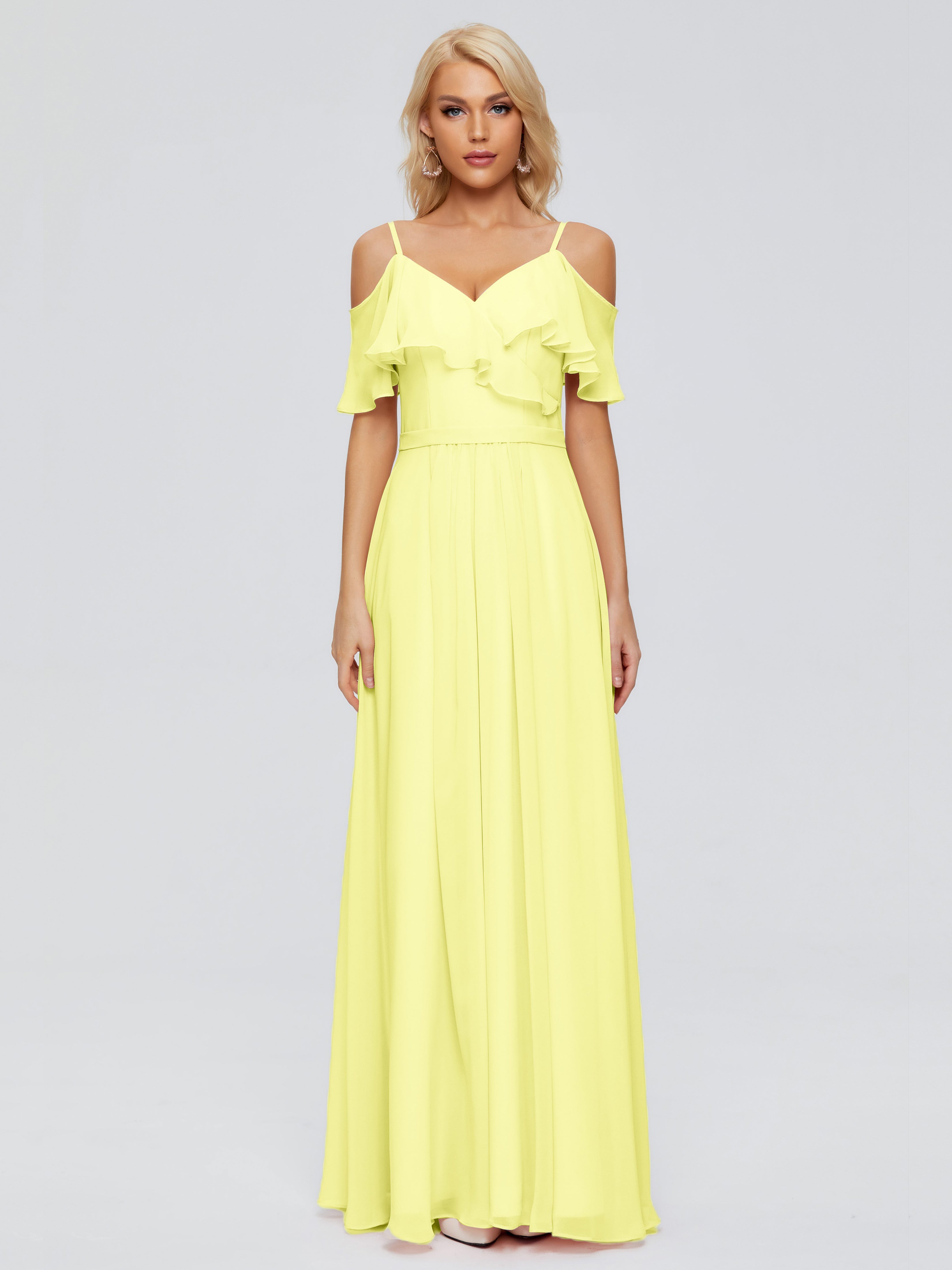 Robes De Demoiselle D'Honneur Jonquille Col V Robes Demoiselle D'Honneur À Volants