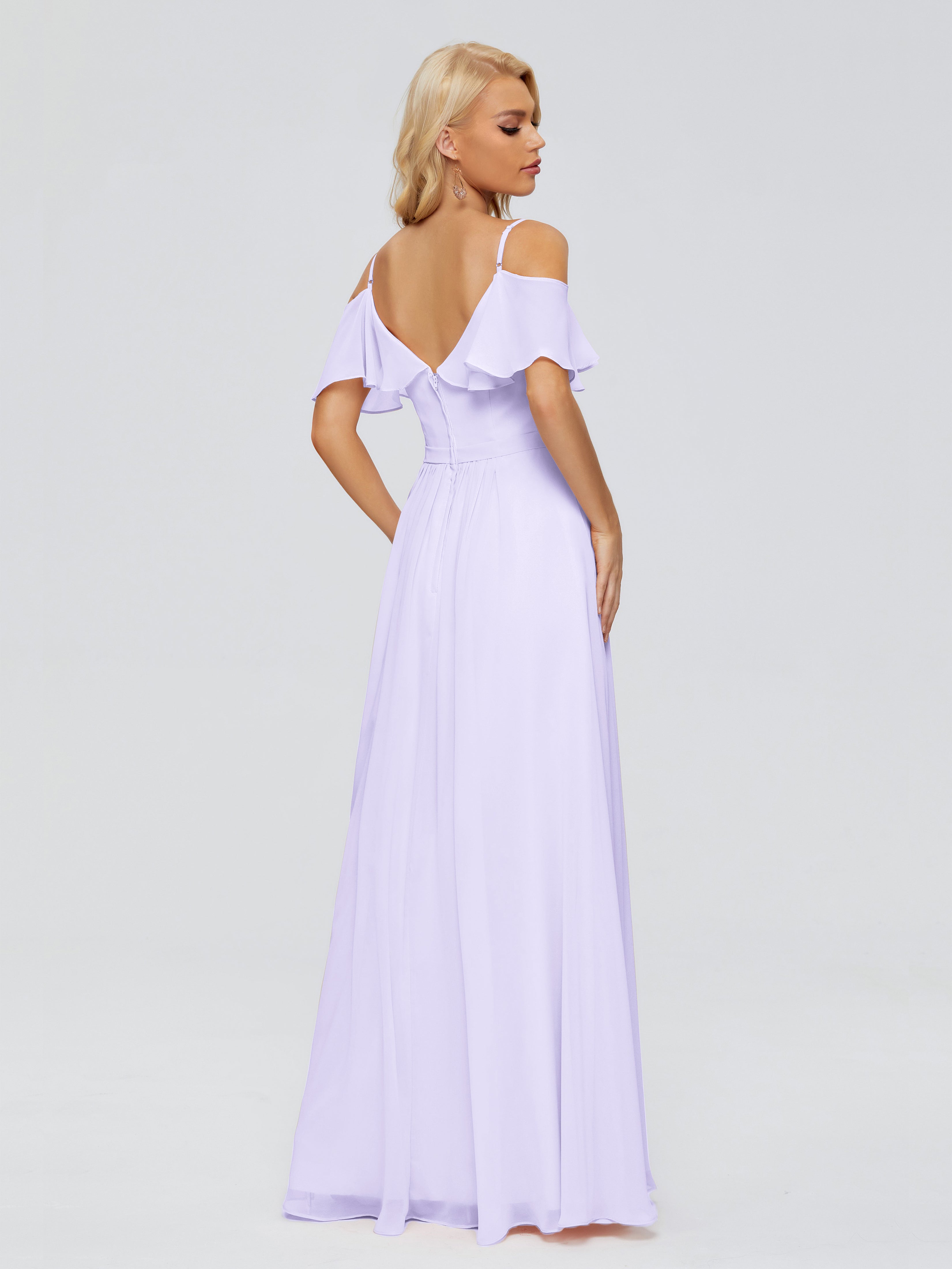 Robe Demoiselle D Honneur Couleur Lilas Col V Robes Demoiselle D'Honneur À Volants