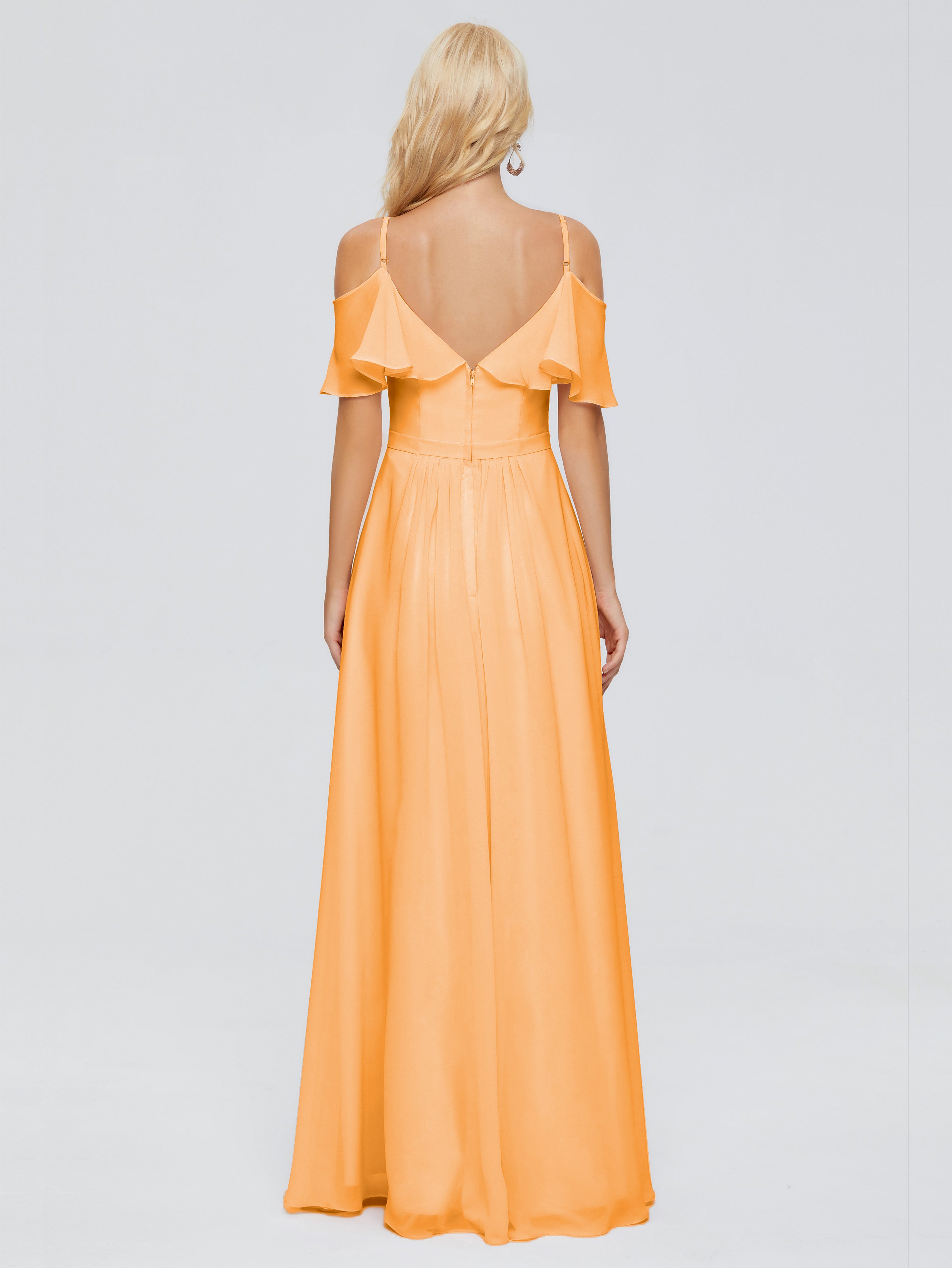 Robes De Demoiselle D'Honneur Mandarine Col V Robes Demoiselle D'Honneur À Volants