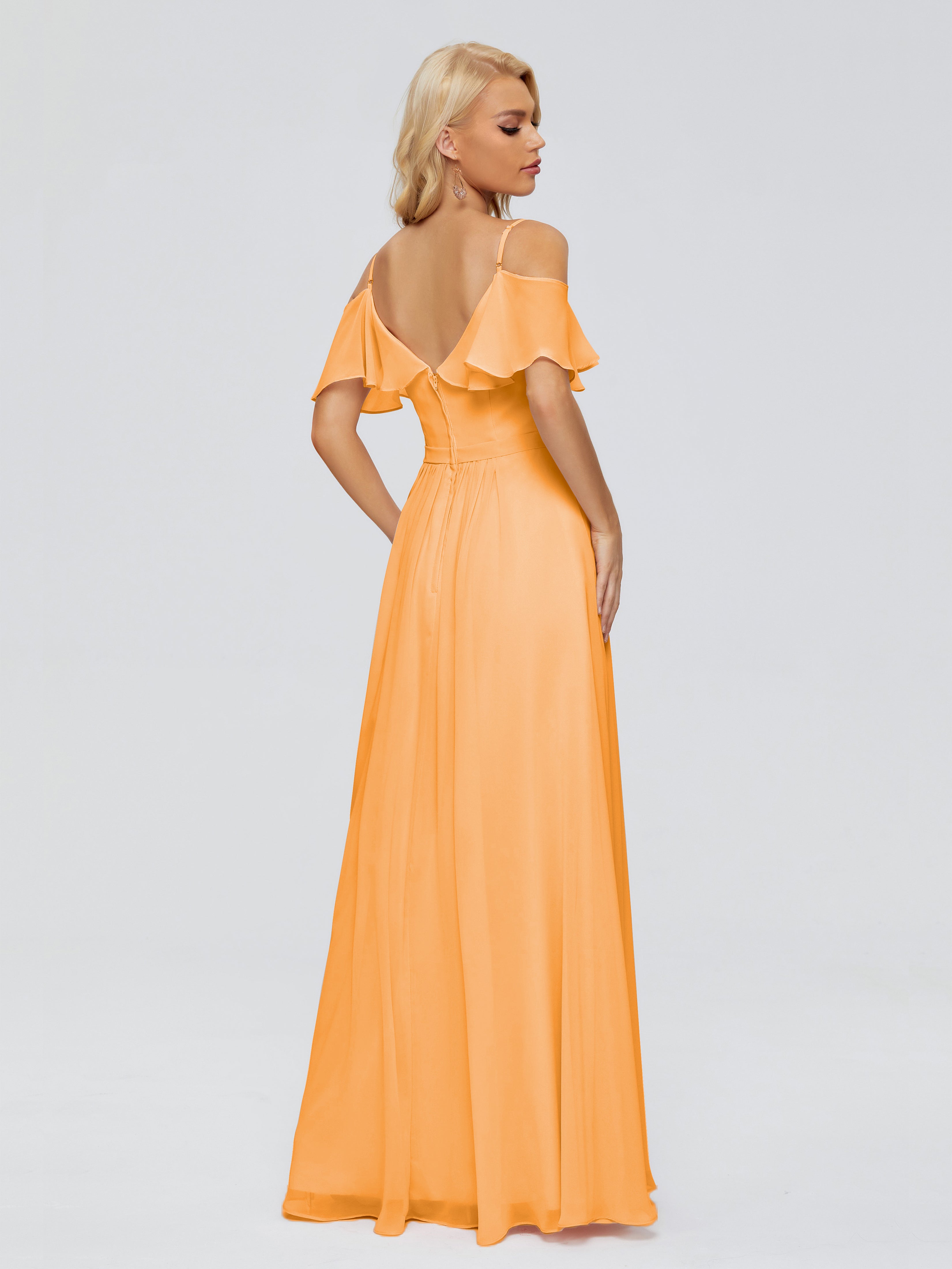 Robes De Demoiselle D'Honneur Mandarine Col V Robes Demoiselle D'Honneur À Volants