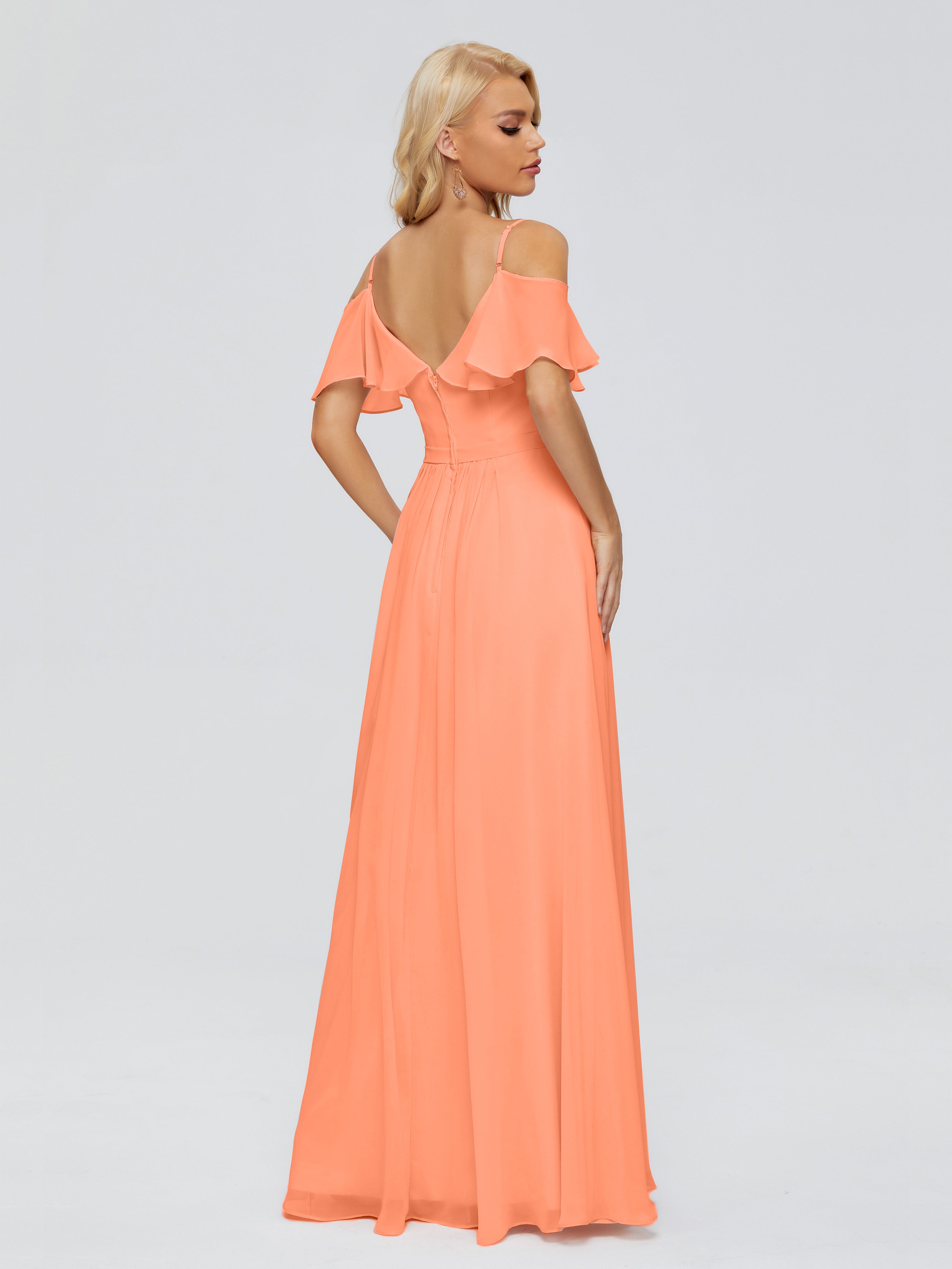 Robes De Demoiselle D'Honneur Papaye Col V Robes Demoiselle D'Honneur À Volants