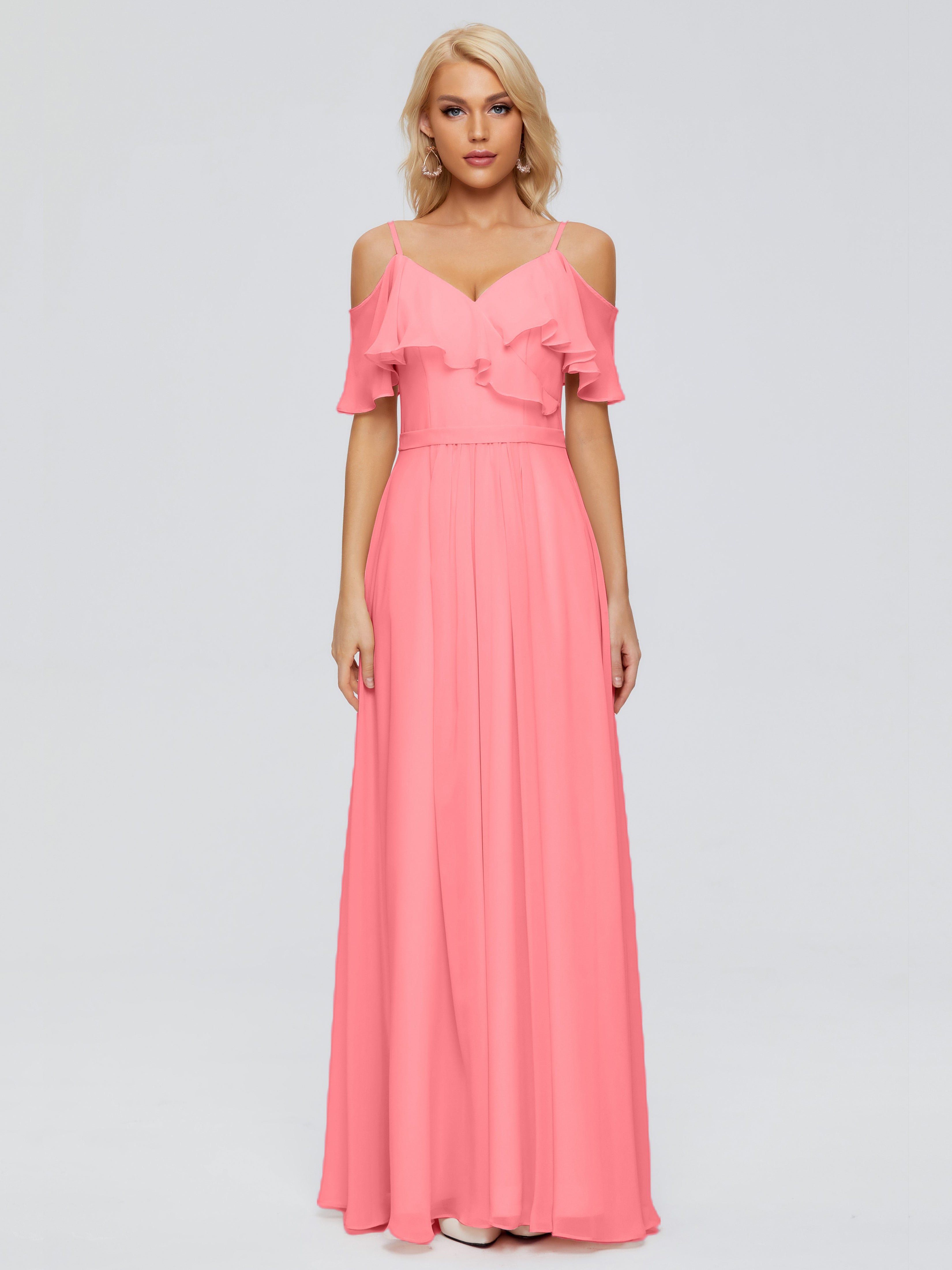 Robes De Demoiselle D'Honneur Pastèque Col V Robes Demoiselle D'Honneur À Volants